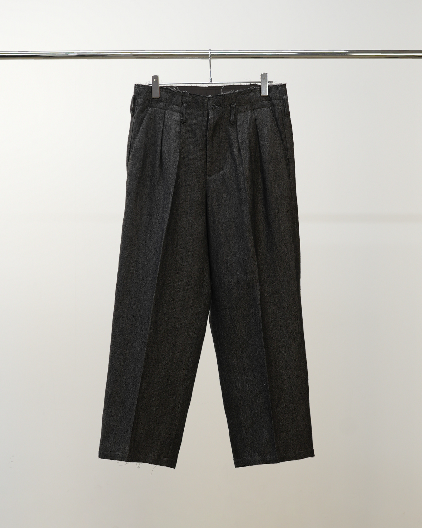 SHRINK WOOL WIDE SLACKS(BROWN) – ANCELLM SHRINK WOOL WIDE SLACKS(BROWN) – ANCELLM