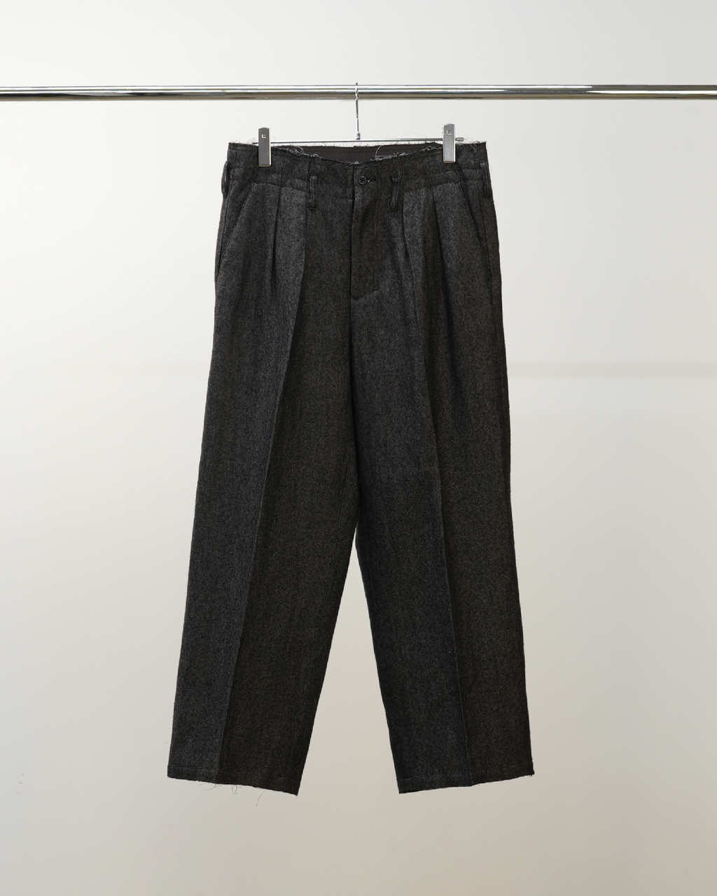 SHRINK WOOL WIDE SLACKS(BROWN) – ANCELLM SHRINK WOOL WIDE SLACKS(BROWN) – ANCELLM