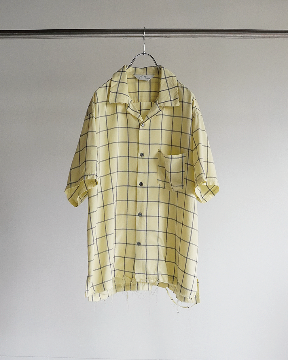 RAYON CHECK OPEN COLLAR SS SHIRT(CREAM)