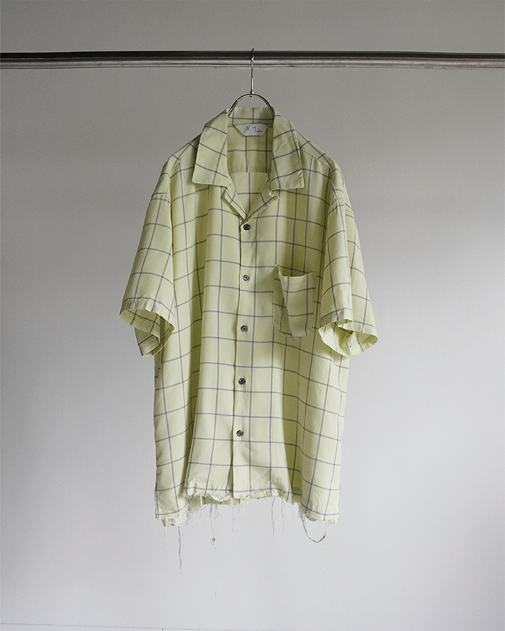 RAYON CHECK OPEN COLLAR SS SHIRT(MINT)