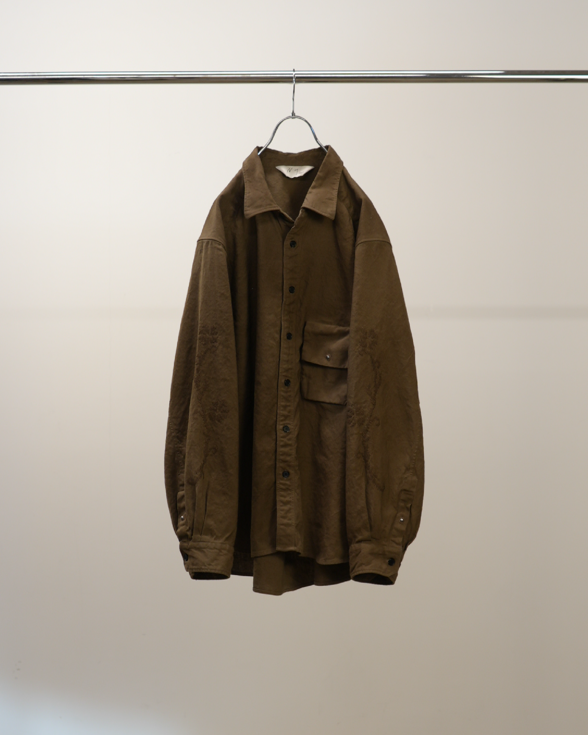 L/C NEP FLOWER EMBROIDERY OVER SHIRT(BROWN) – ANCELLM