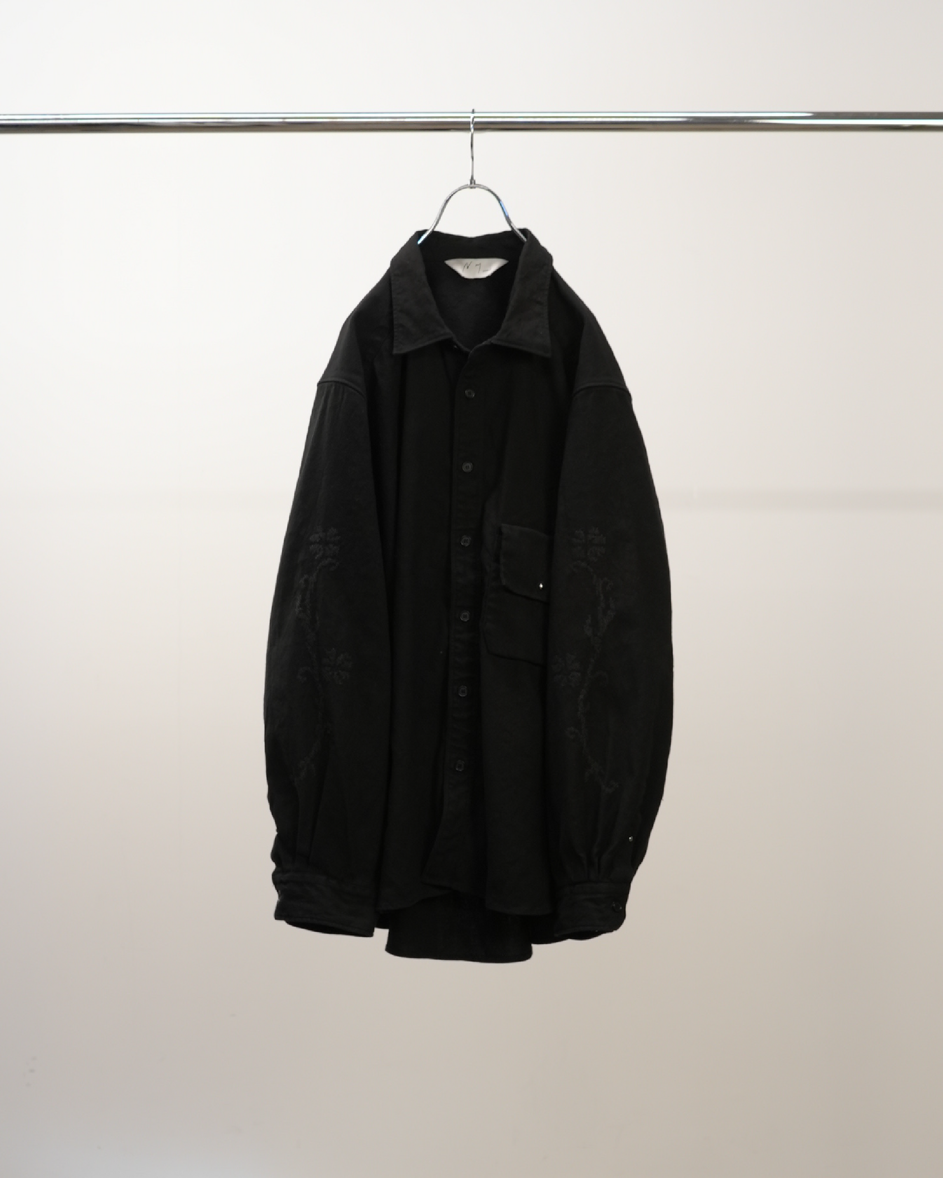 L/C NEP FLOWER EMBROIDERY OVER SHIRT(BLACK) – ANCELLM