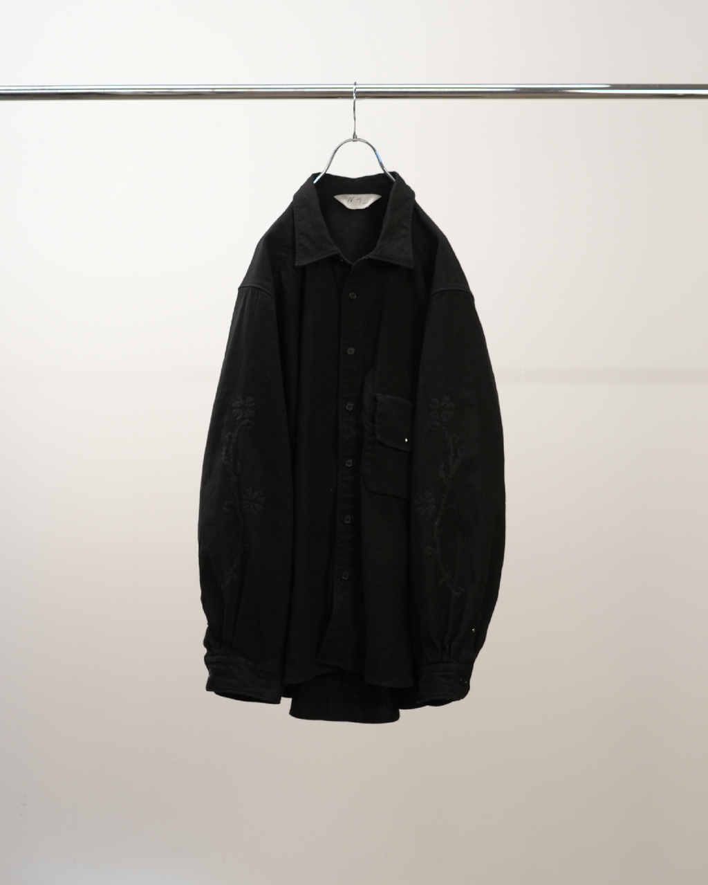 L/C NEP FLOWER EMBROIDERY OVER SHIRT(BLACK)