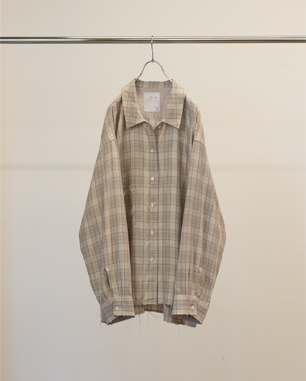 AGING RAYON CHECK SHIRT(BEIGE) – ANCELLM AGING RAYON CHECK SHIRT(BEIGE) – ANCELLM