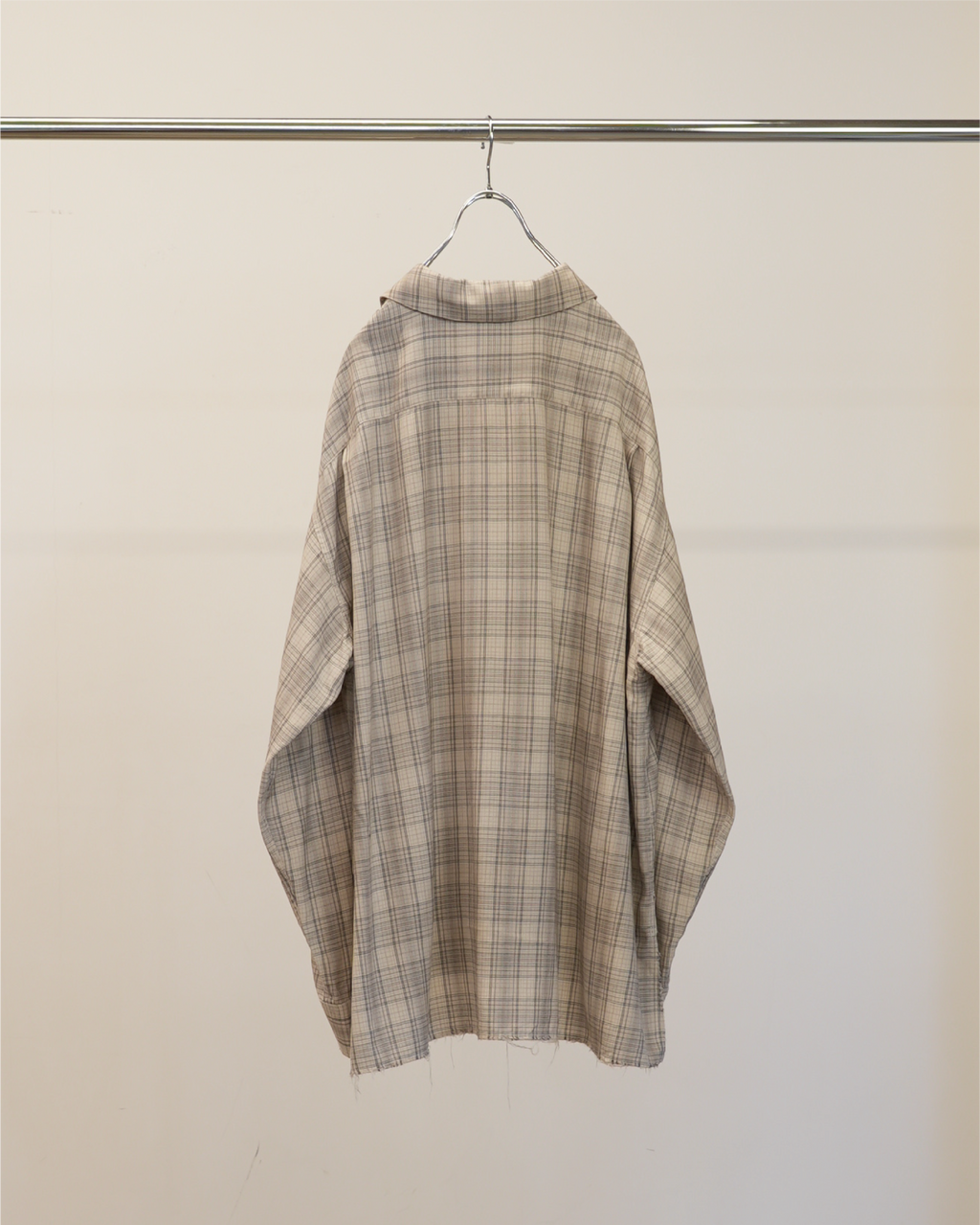 AGING RAYON CHECK SHIRT(BEIGE) – ANCELLM AGING RAYON CHECK SHIRT(BEIGE) – ANCELLM