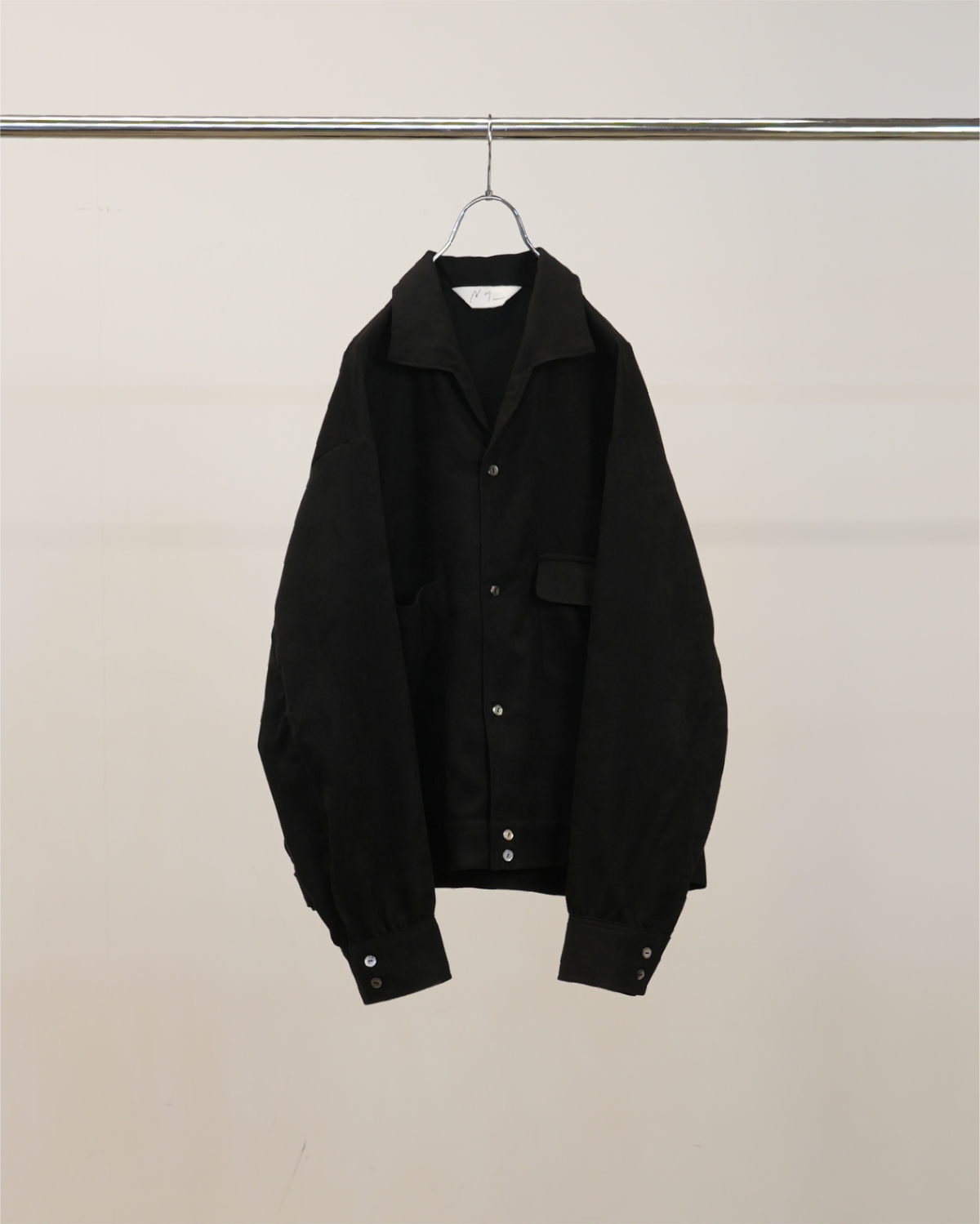VEGAN SUEDE OPEN COLLAR SHIRT(BLACK)