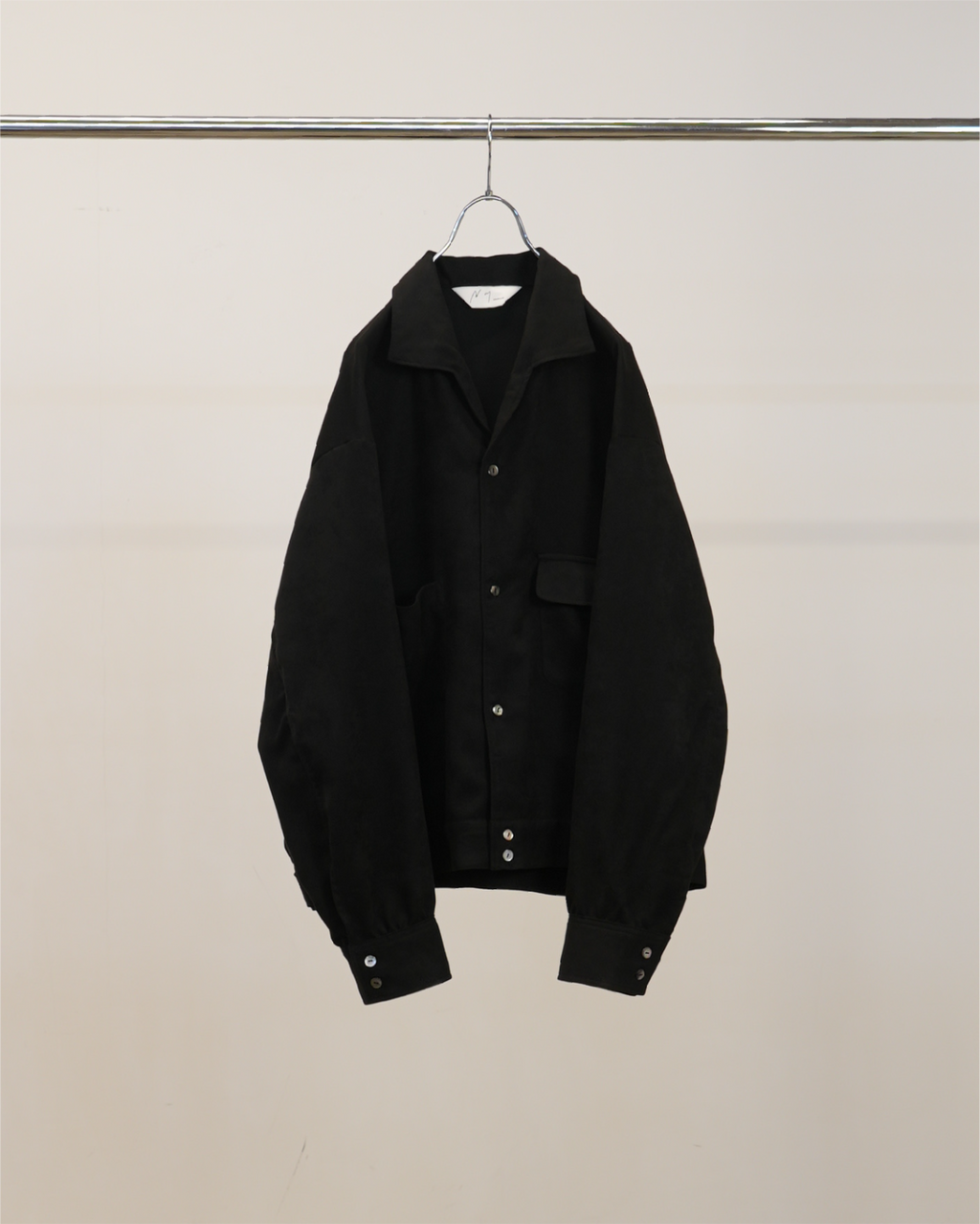 VEGAN SUEDE OPEN COLLAR SHIRT(BLACK) – ANCELLM