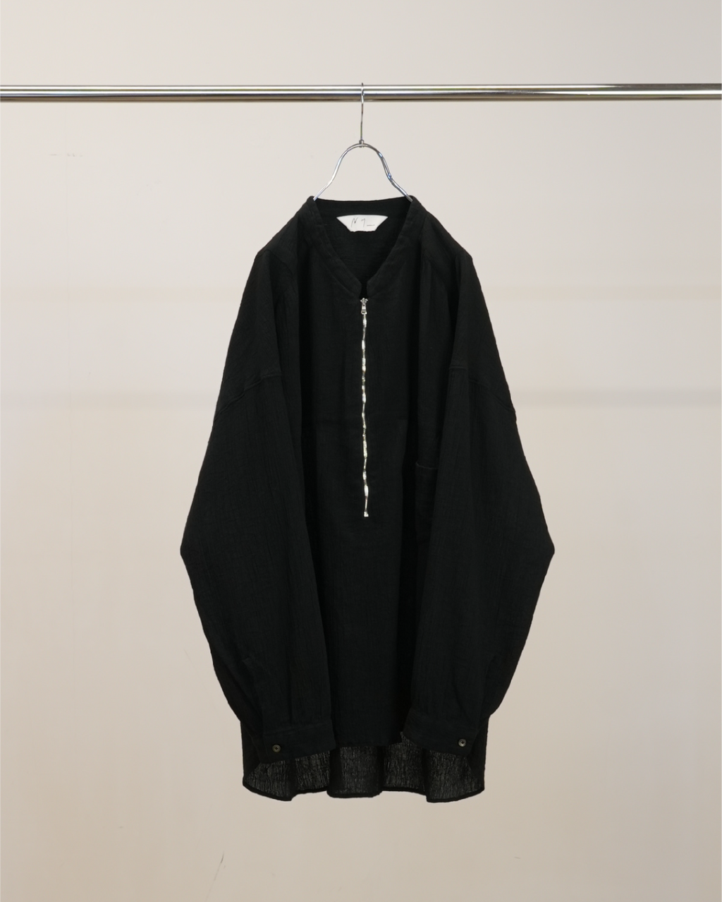 CREPE HALF ZIP SHIRT(BLACK) – ANCELLM CREPE HALF ZIP SHIRT(BLACK) – ANCELLM