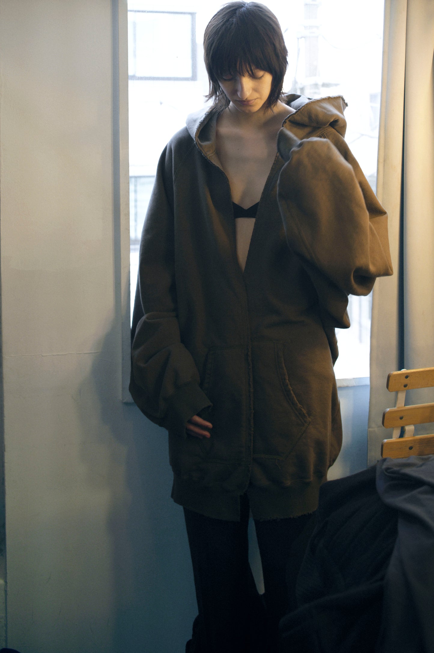 OVER SWEAT COAT HOODIE(OLIVE)