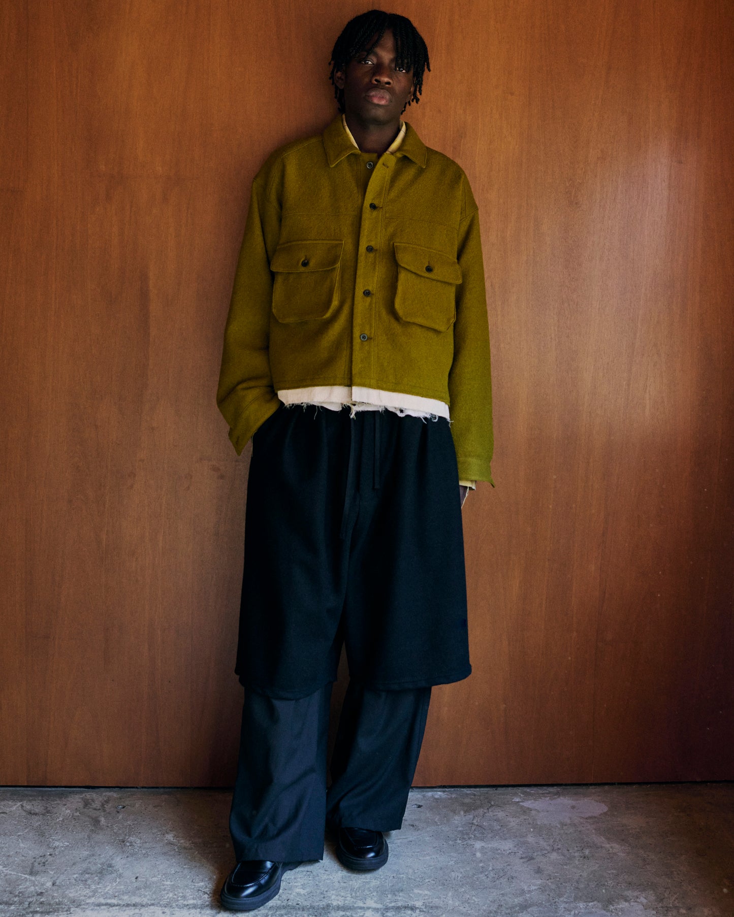 SHRINK WOOL LAYERING JACKET(OLIVE)