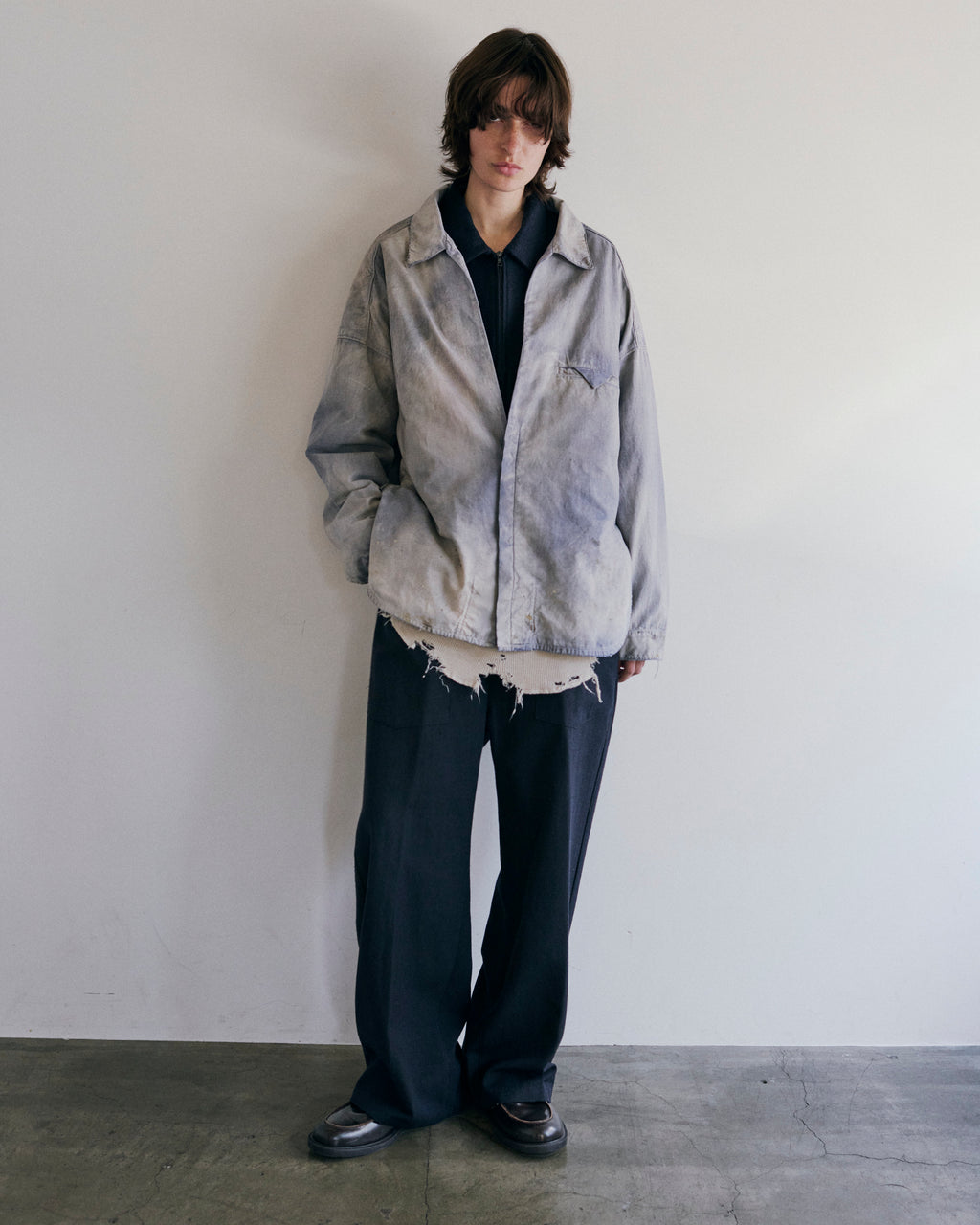 AGING CHAMBRAY LONG SHIRT(DUSKY PURPLE)