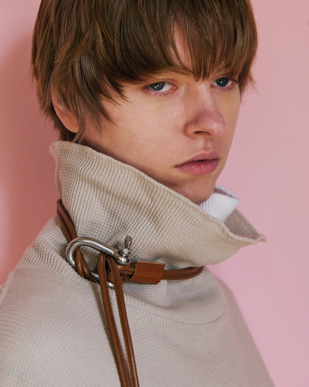 DAMAGE WAFFLE HI-NECK LS T-SHIRT(GREIGE)