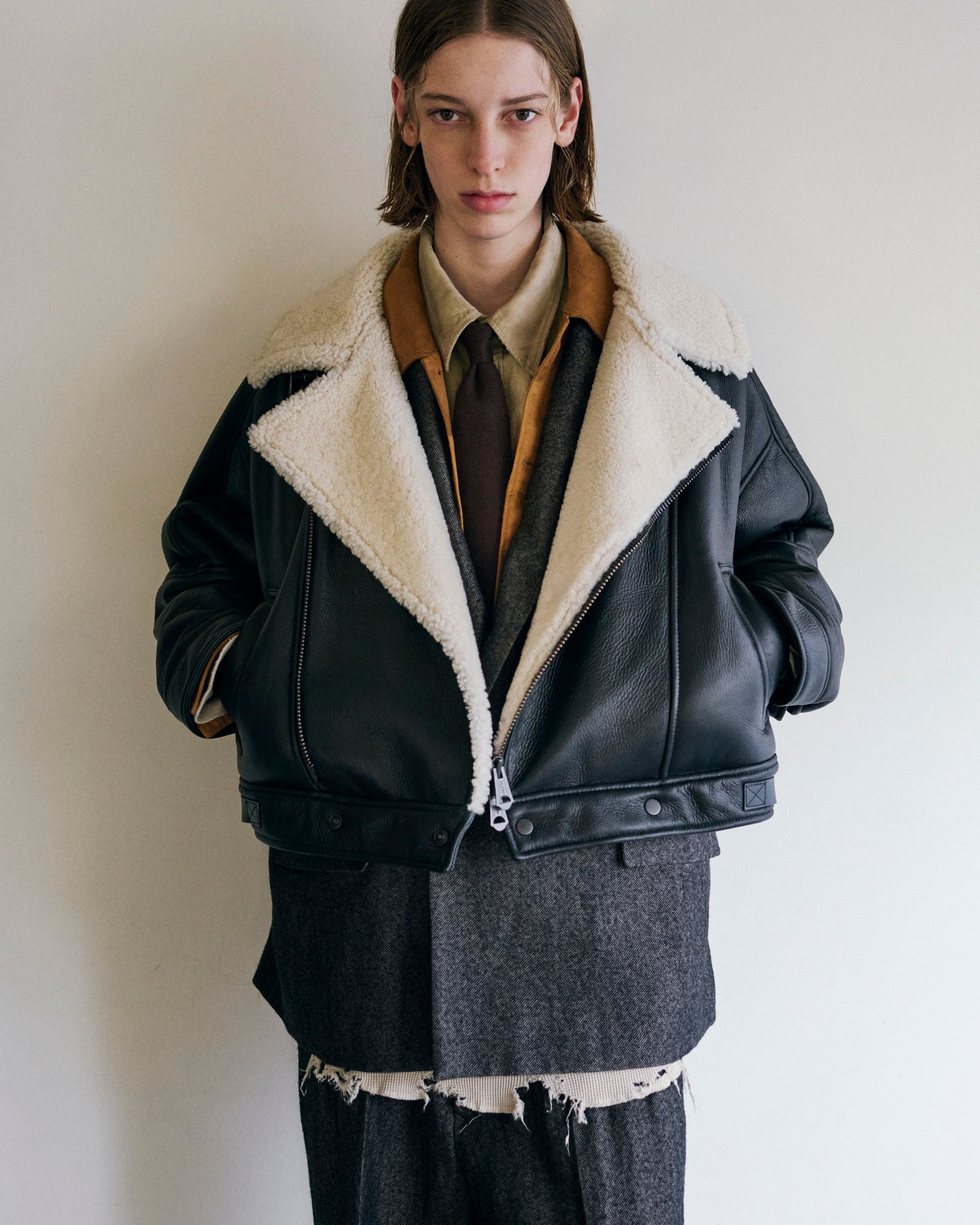 MOUTON DOUBLE JACKET(WHITE×BLACK)