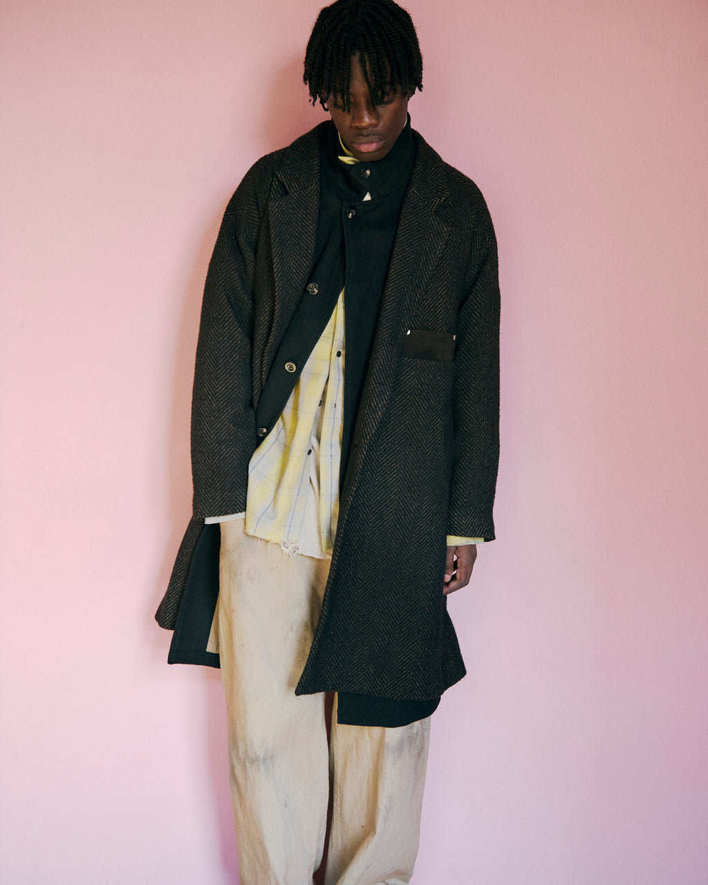 SEMI-DOUBLE CHESTER COAT(BROWN×BLACK)