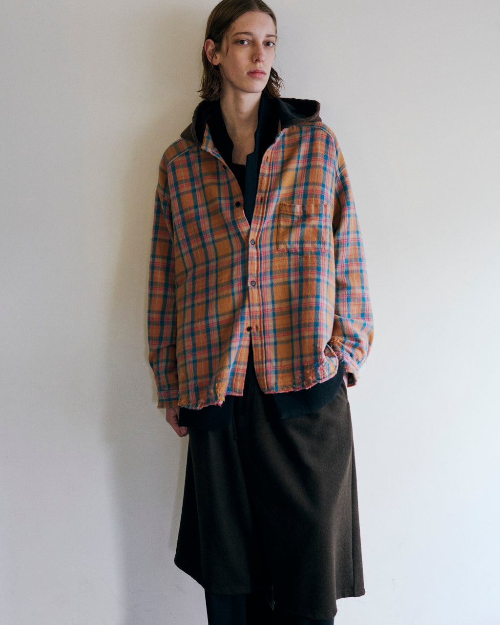 NEL CHECK HOODIE SHIRT(CAMEL)