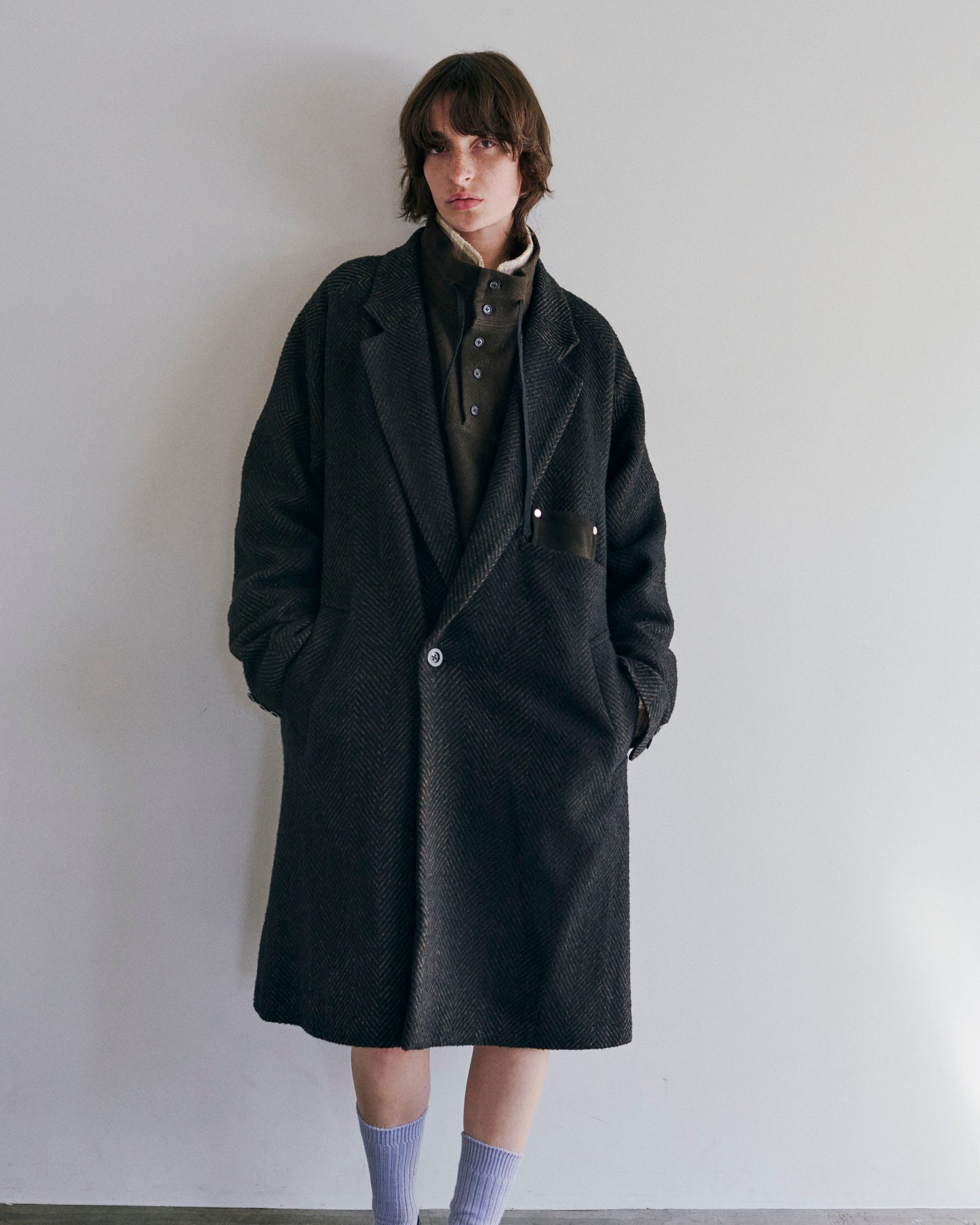 SEMI-DOUBLE CHESTER COAT(BROWN×BLACK)
