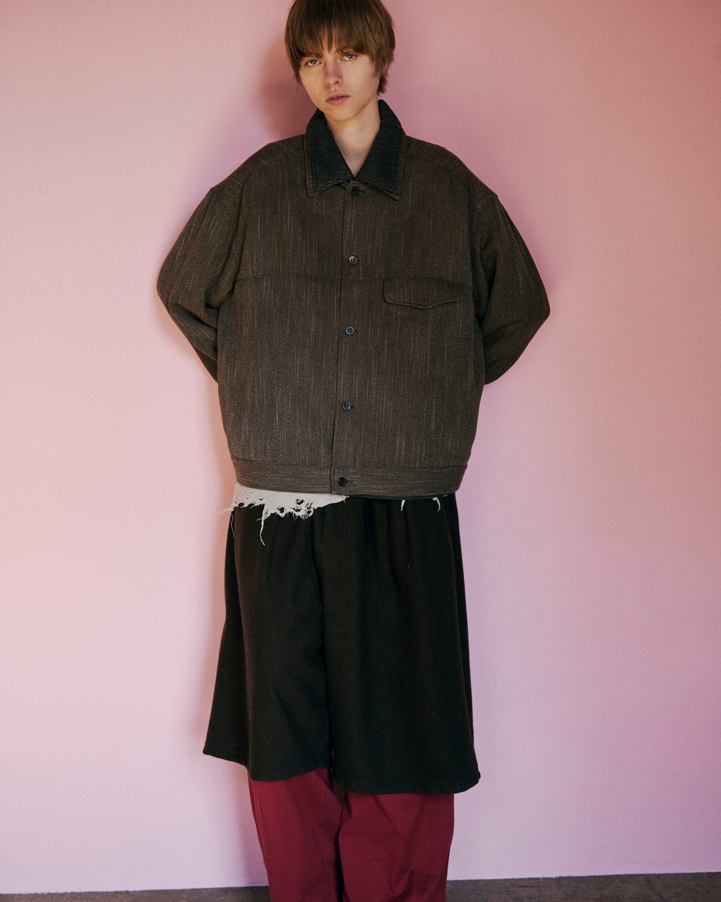 MELANGE WOOL WORK SHIRT BLOUSON(BROWN)