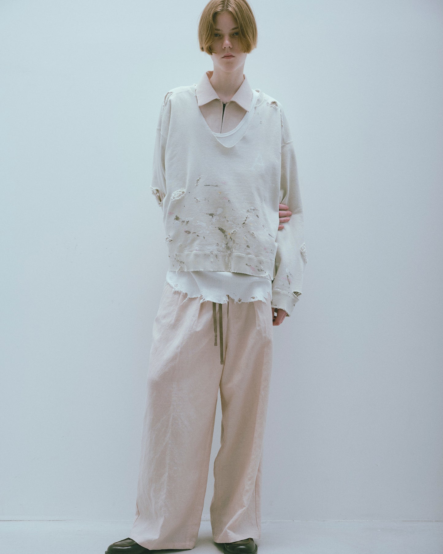 W/L WIDE EASY TUCK SLACKS(PINKBEIGE)