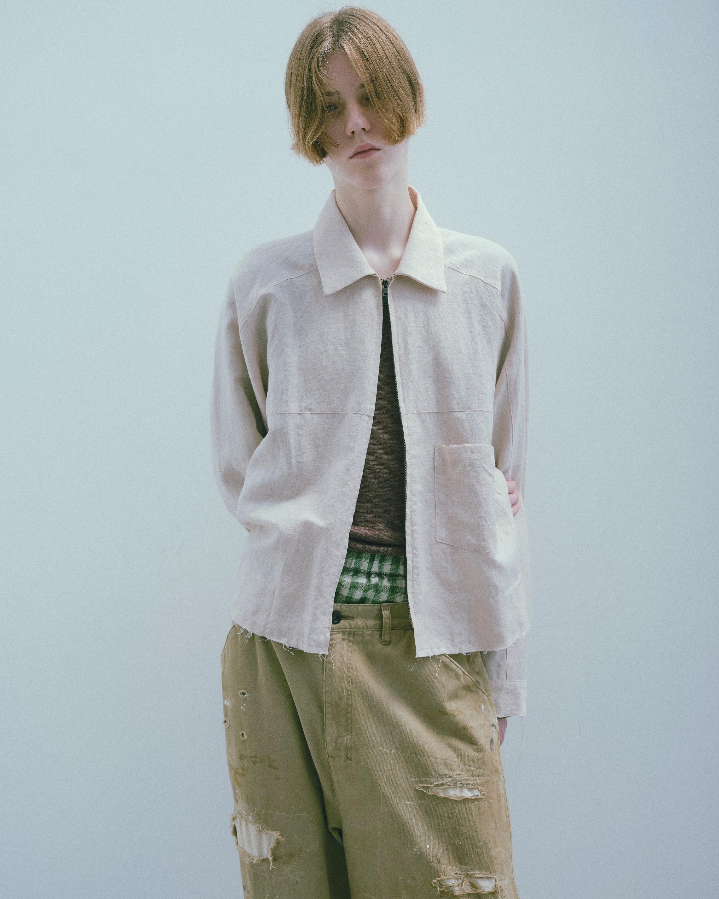 Ancellm REMAKE WIDE CHINO TROUSERS BROWN