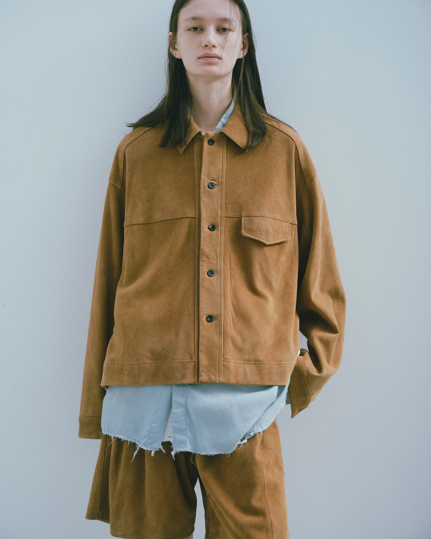 SUEDE SHORT SHIRT JACKET(BROWN)