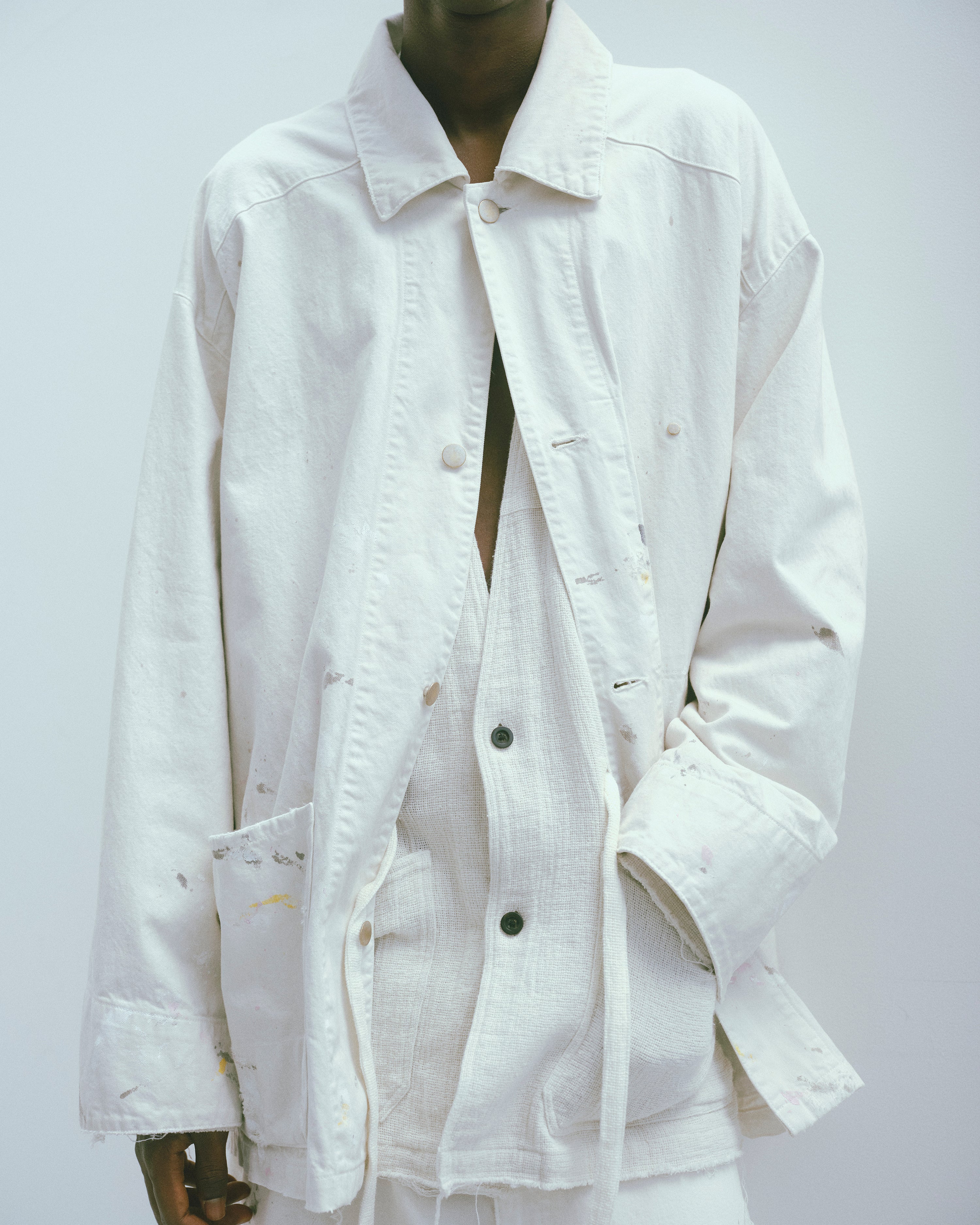 トップス ANCELLM PANAMA COLLAR LESS SHIRT JACKET PANAMA COLLAR LESS SHIRT JACKET(OFF WHITE) – ANCELLM