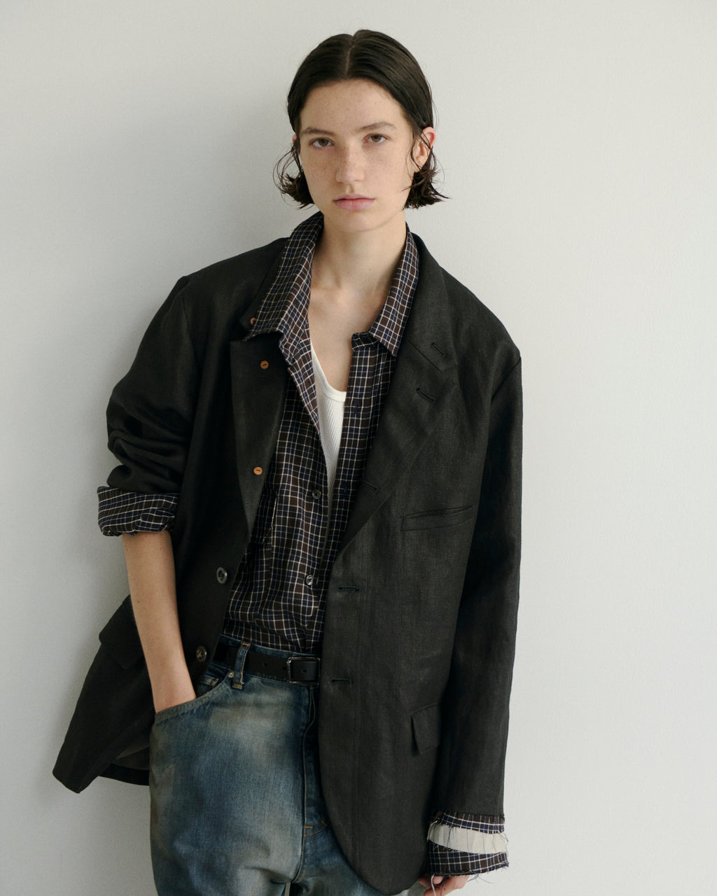 NEL CHECK OVER WORK SHIRT(NAVY)