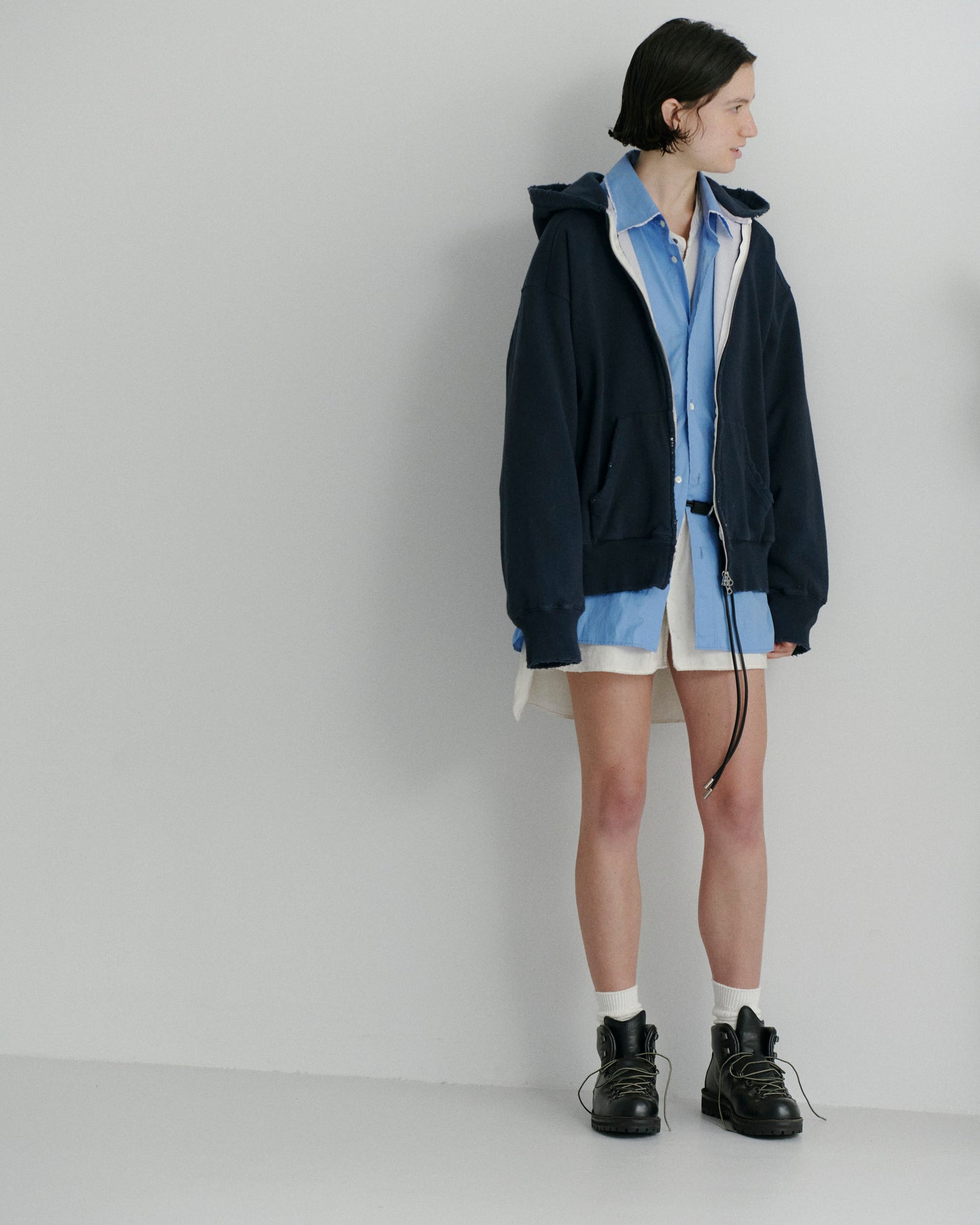 HIGH-COUNT FRAYED OVER SHIRT(BLUE)