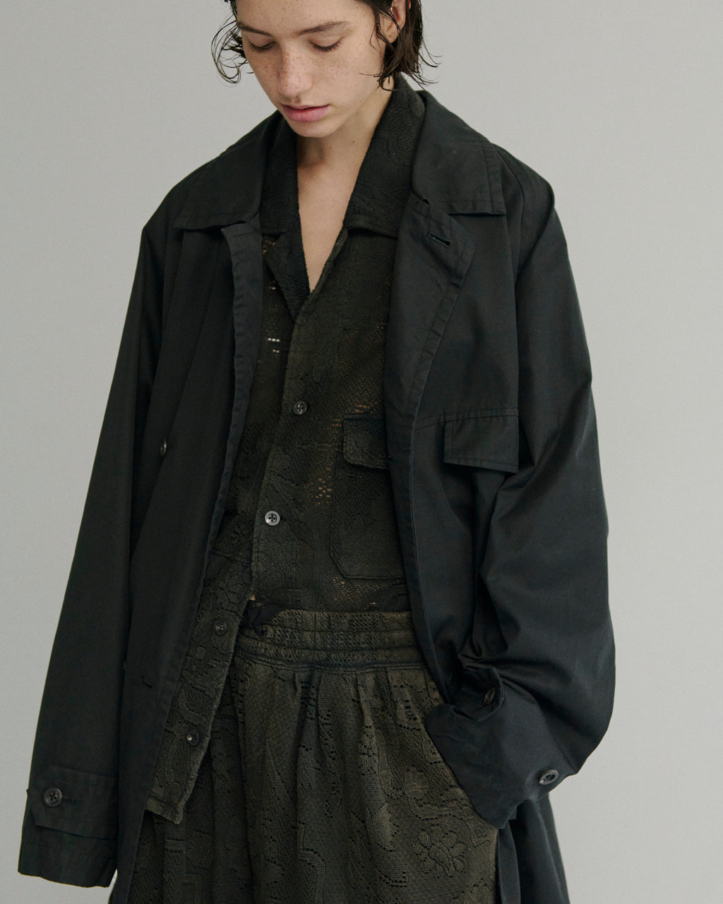 SINGLE BREASTED COLLAR COAT(BLACK)