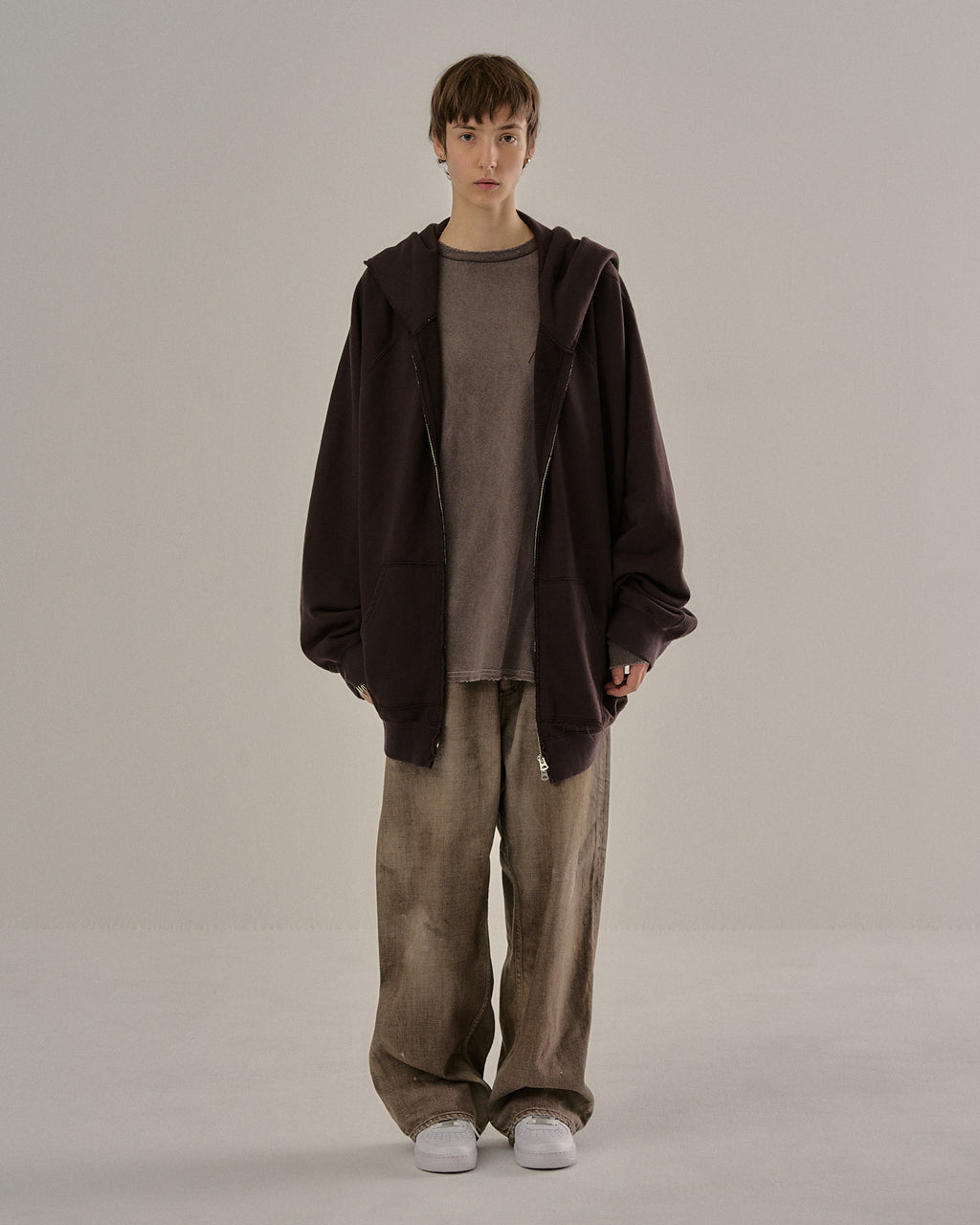 SWEAT HOODIE COAT(BROWN)