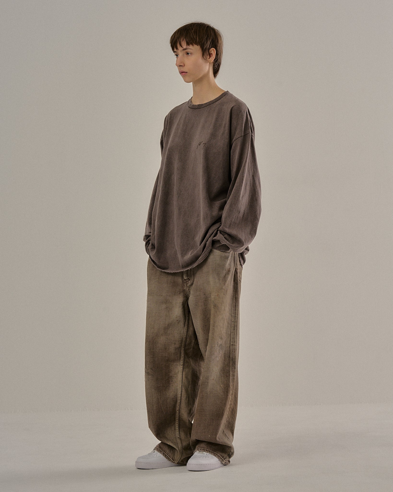 EMBROIDERY DYED LS T-SHIRT(BROWN) – ANCELLM