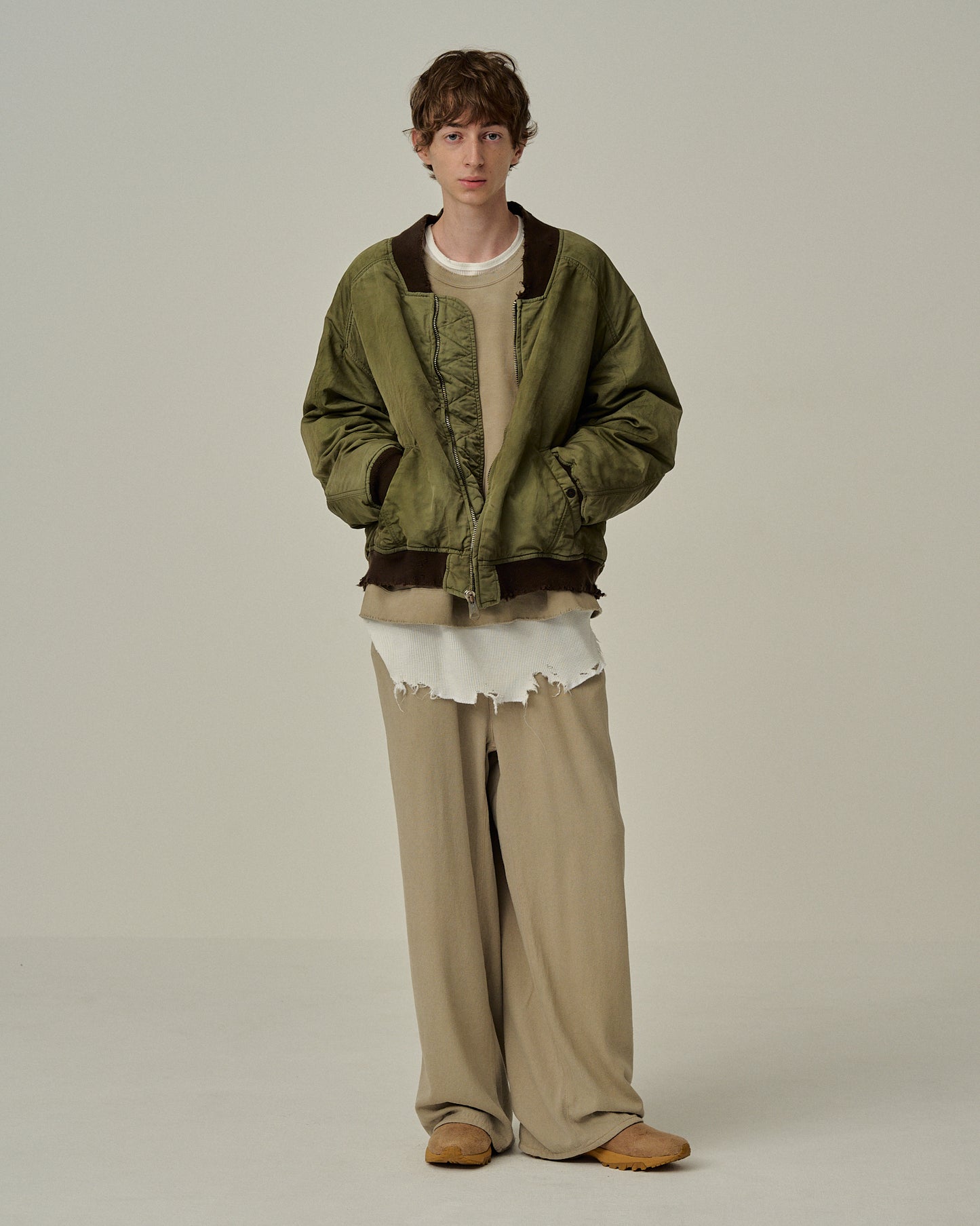 SILK WIDE SLACKS(SAND)