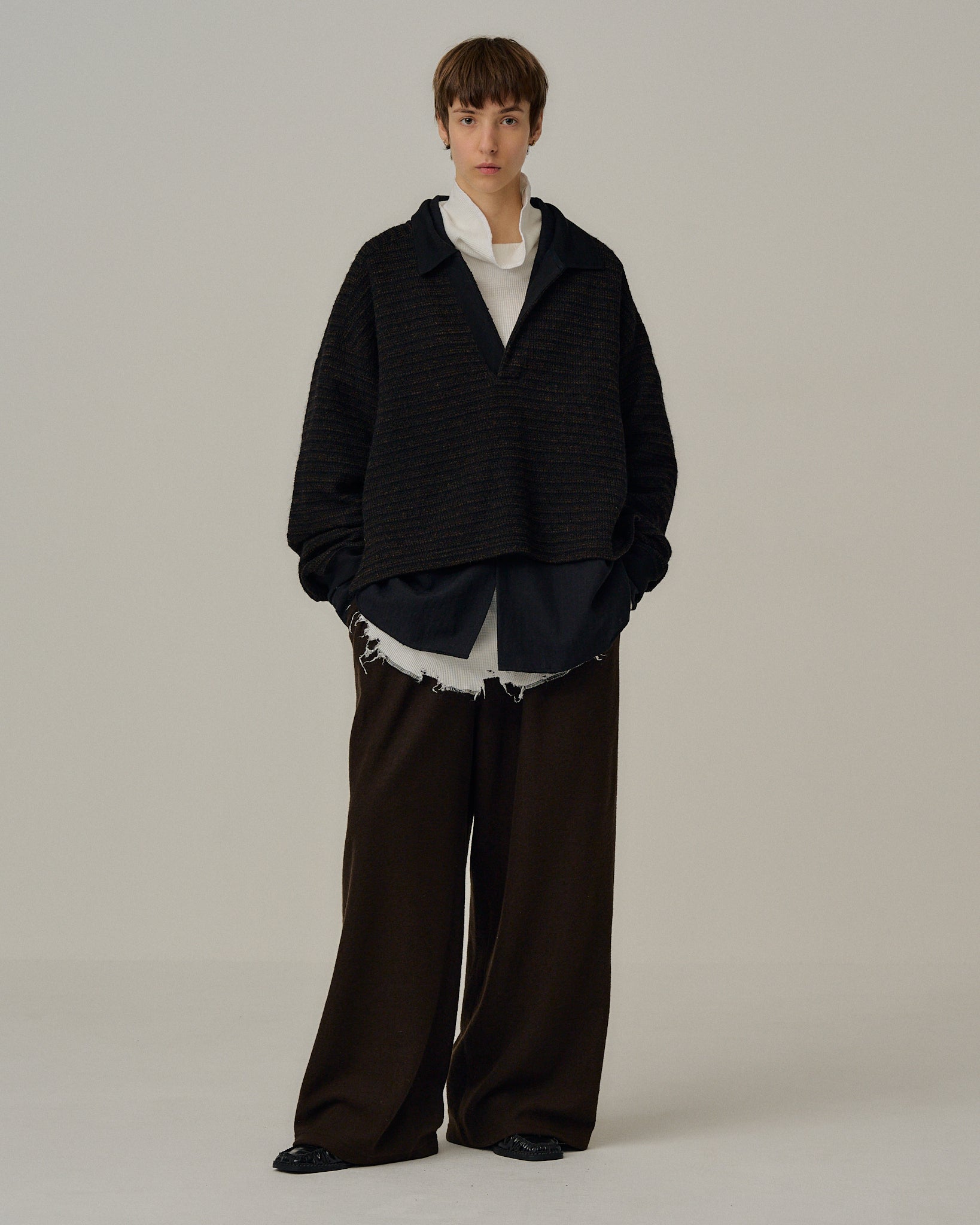 トップス ANCELLM /WOOL BORDER SKIPPER SHIRT 25AW WOOL BORDER SKIPPER SHIRT(BLACK) – ANCELLM