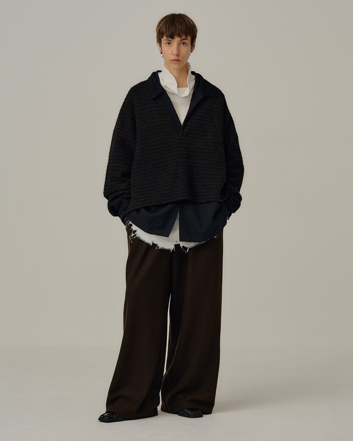 WOOL BORDER SKIPPER SHIRT(BLACK)