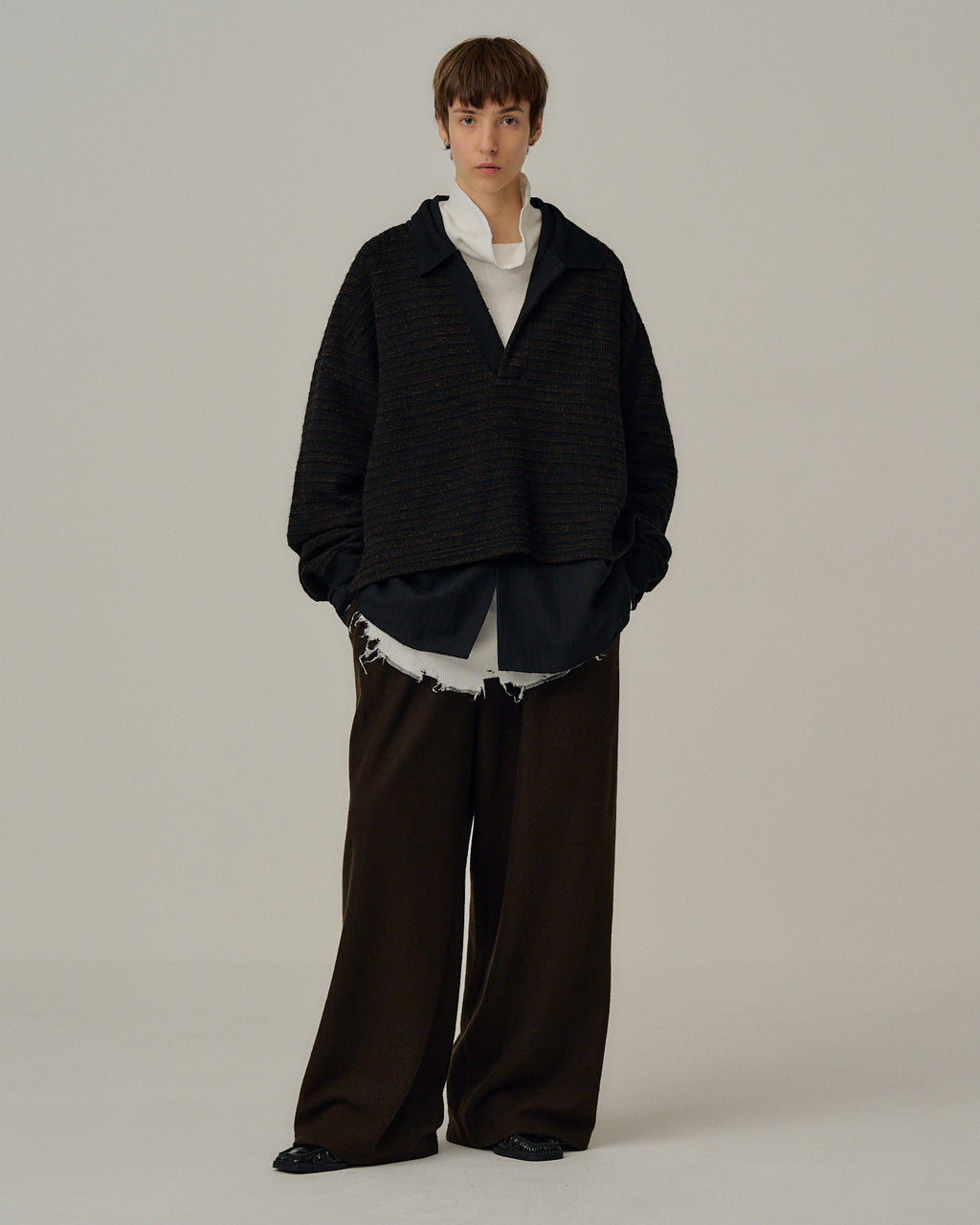 WOOL BORDER SKIPPER SHIRT(BLACK)