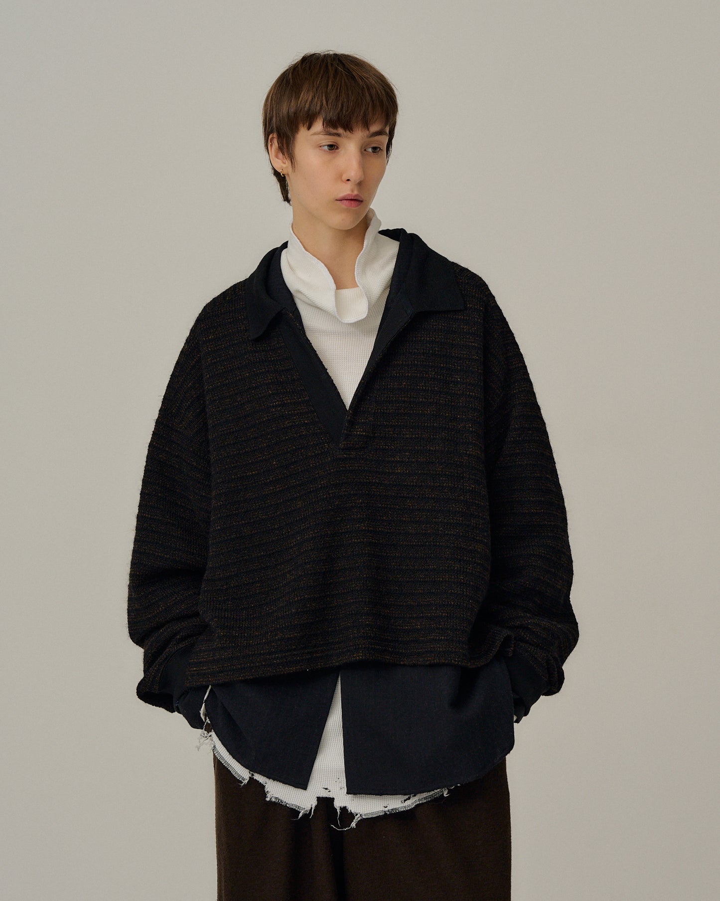 WOOL BORDER SKIPPER SHIRT(BLACK)