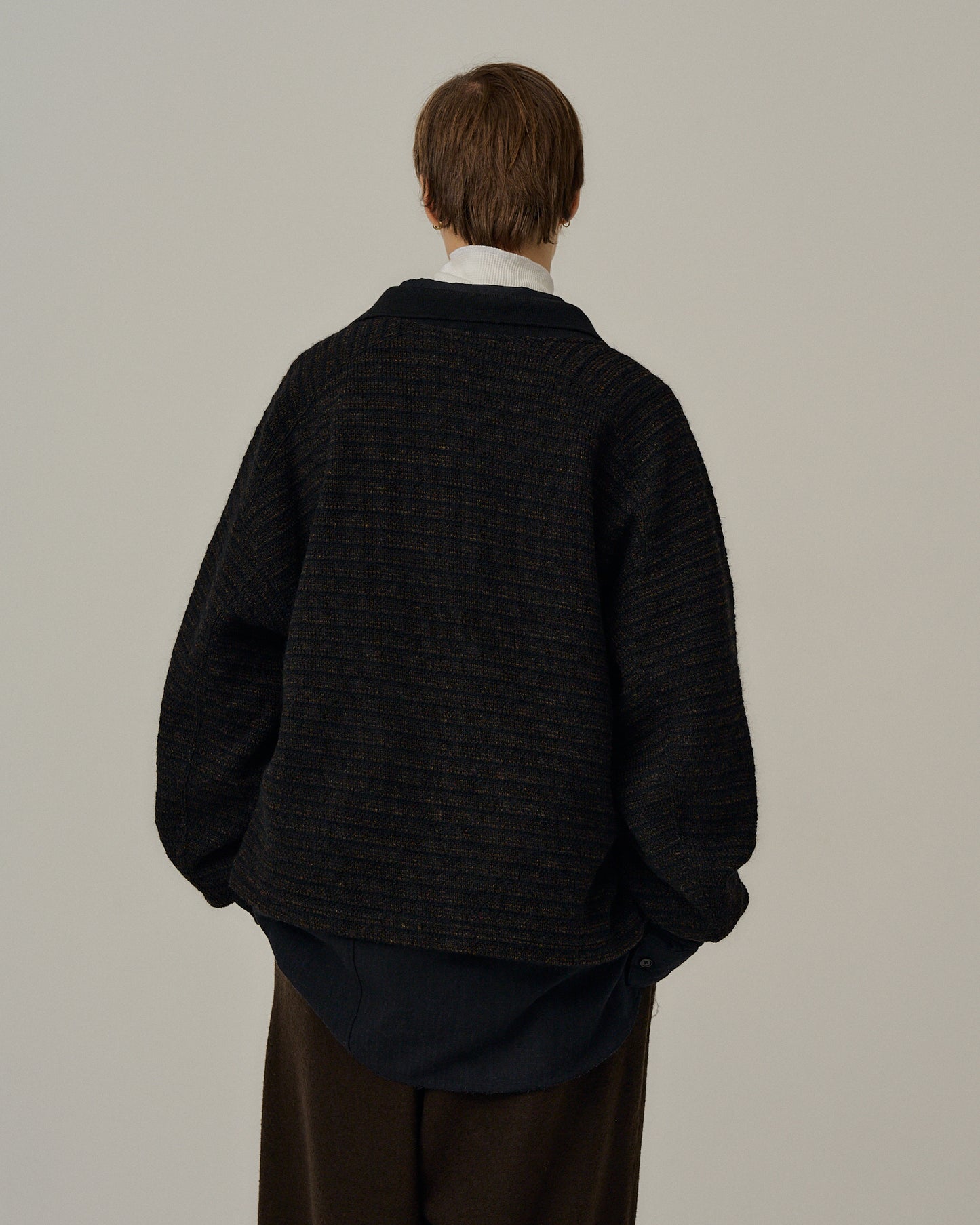WOOL BORDER SKIPPER SHIRT(BLACK)