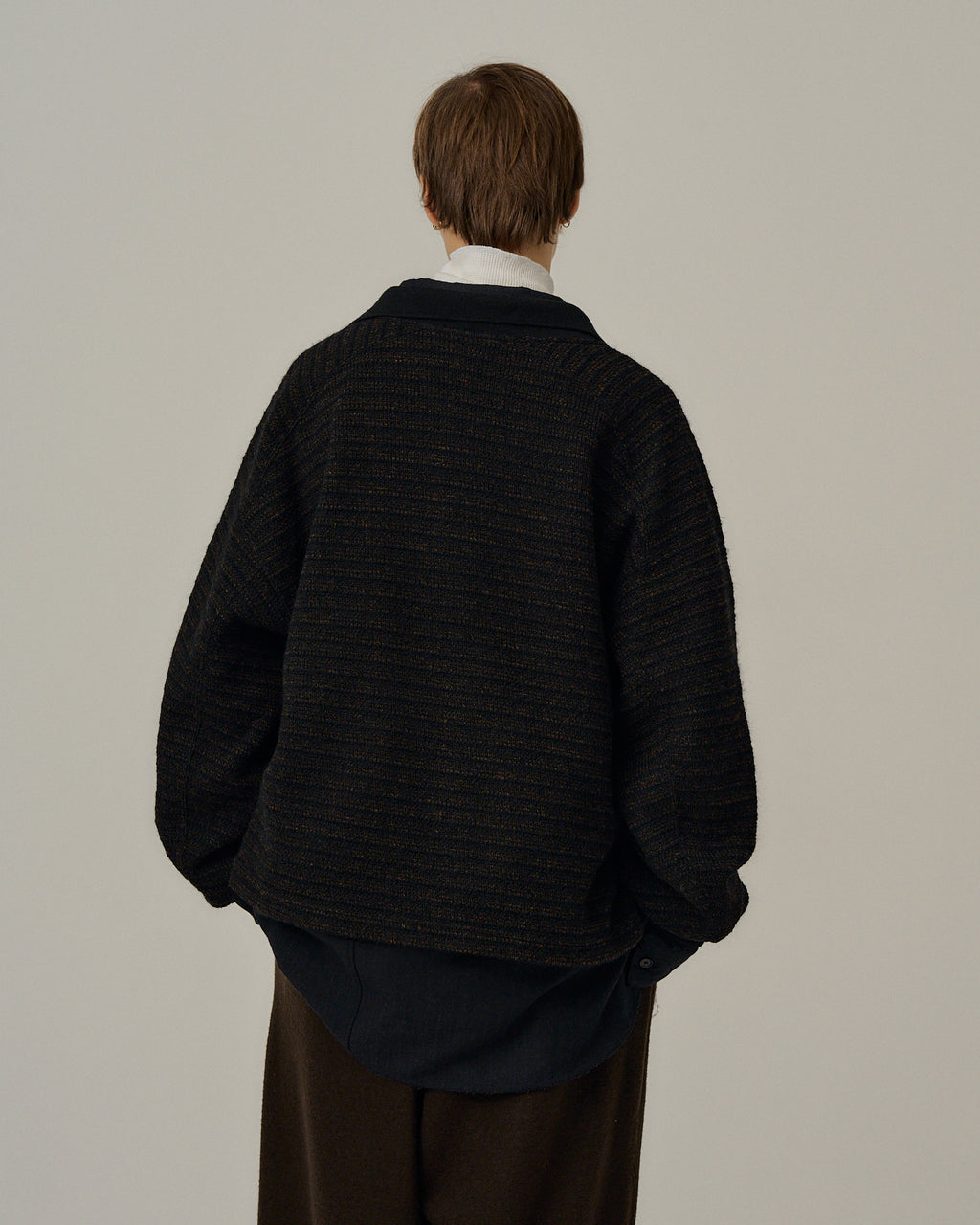 WOOL BORDER SKIPPER SHIRT(BLACK)