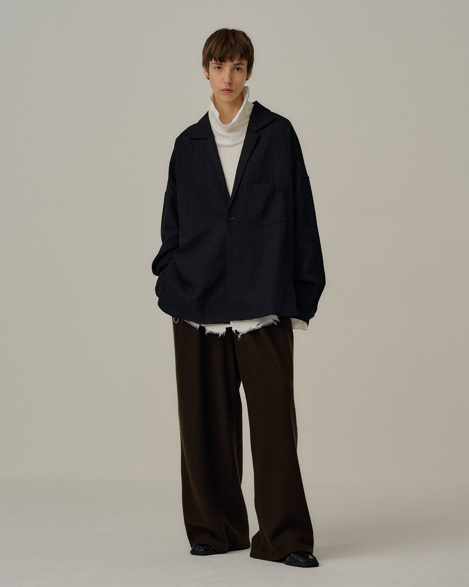 WASH WOOL TAILORED SHIRT(CHARCOAL) – ANCELLM