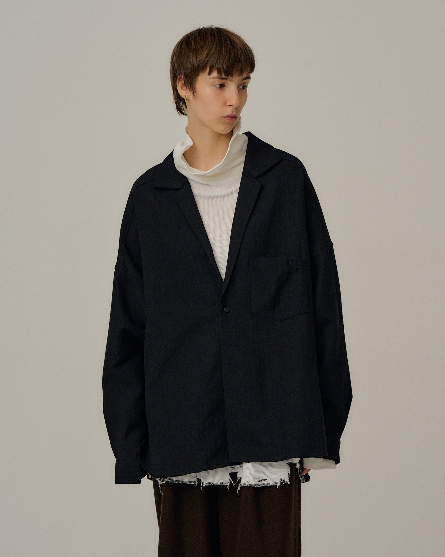 WASH WOOL TAILORED SHIRT(CHARCOAL)