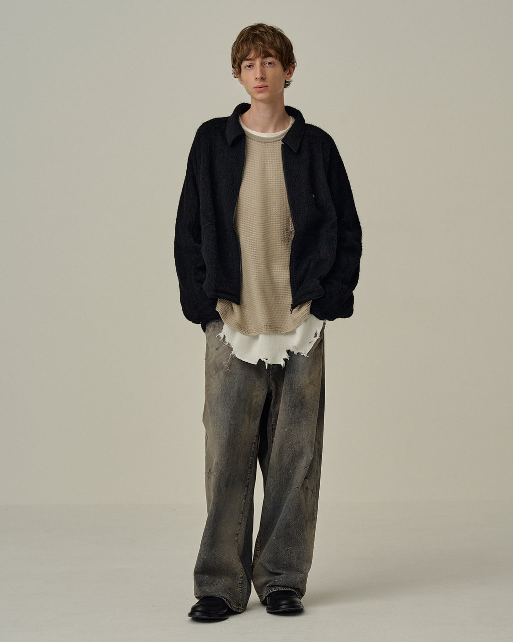 SHAGGY ZIP UP SHIRT(BLACK)