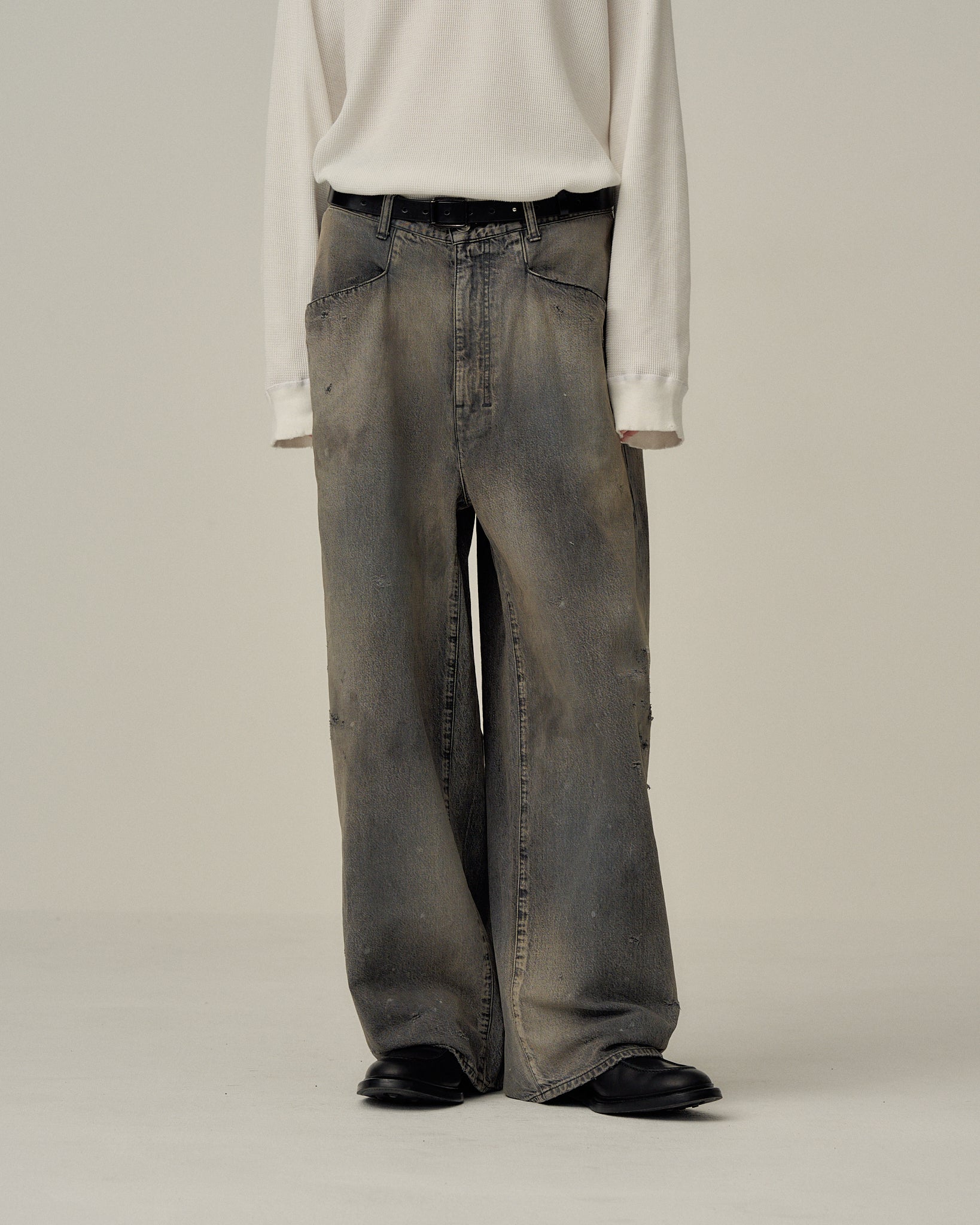 BUTTON STUD LEATHER BELT(BLACK) – ANCELLM