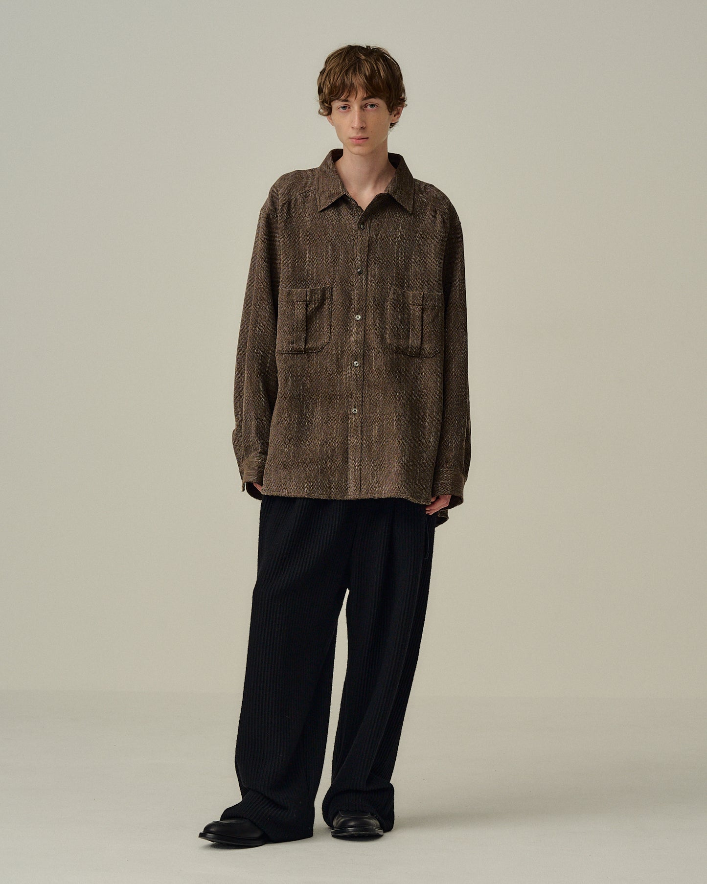 MELANGE WOOL OVER WORK SHIRT(BROWN)