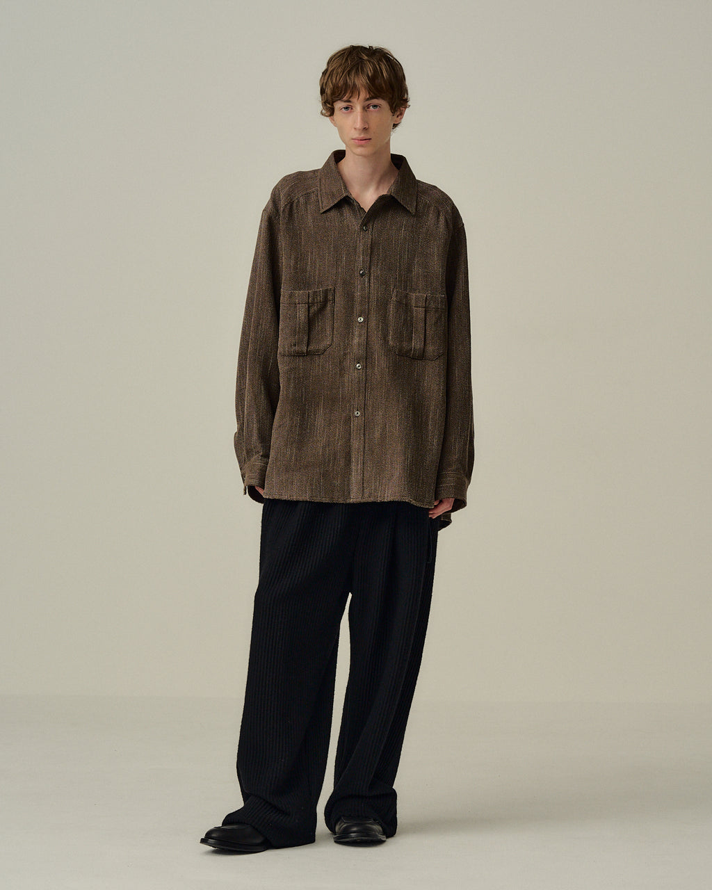 MELANGE WOOL OVER WORK SHIRT(BROWN)