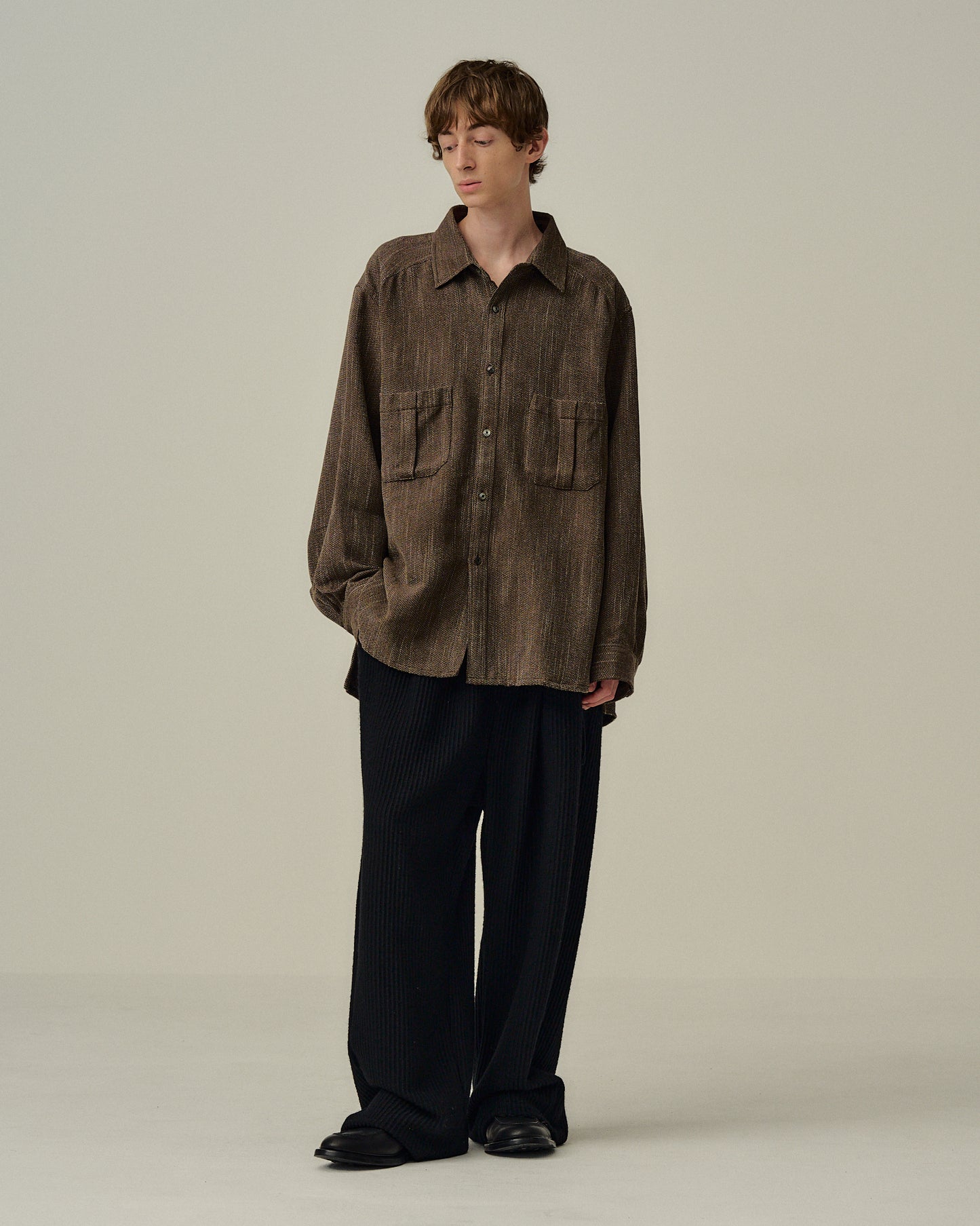 WOOLCORD BELTLESS SLACKS(BLACK)