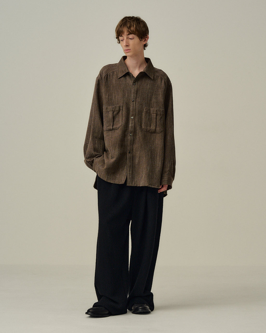 WOOLCORD BELTLESS SLACKS(BLACK)