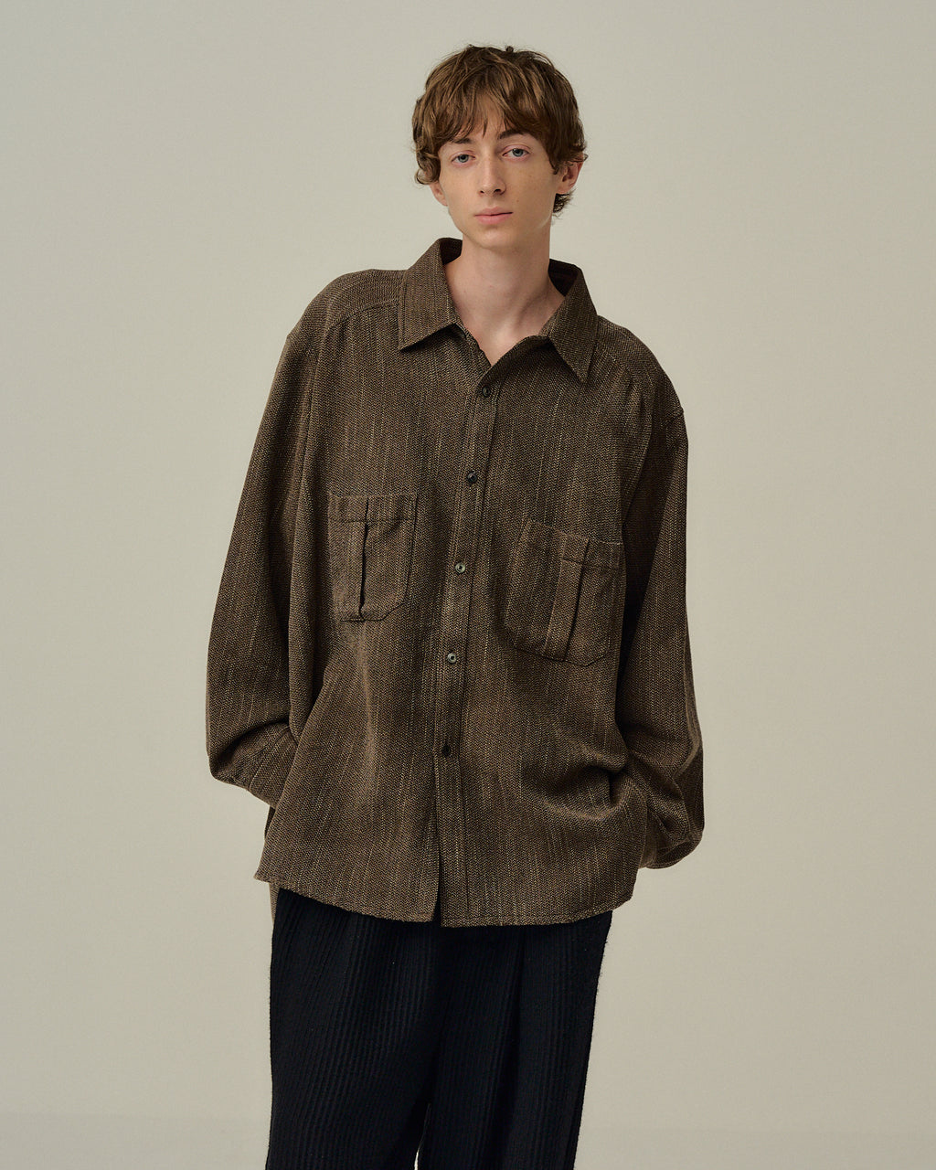 MELANGE WOOL OVER WORK SHIRT(BROWN)