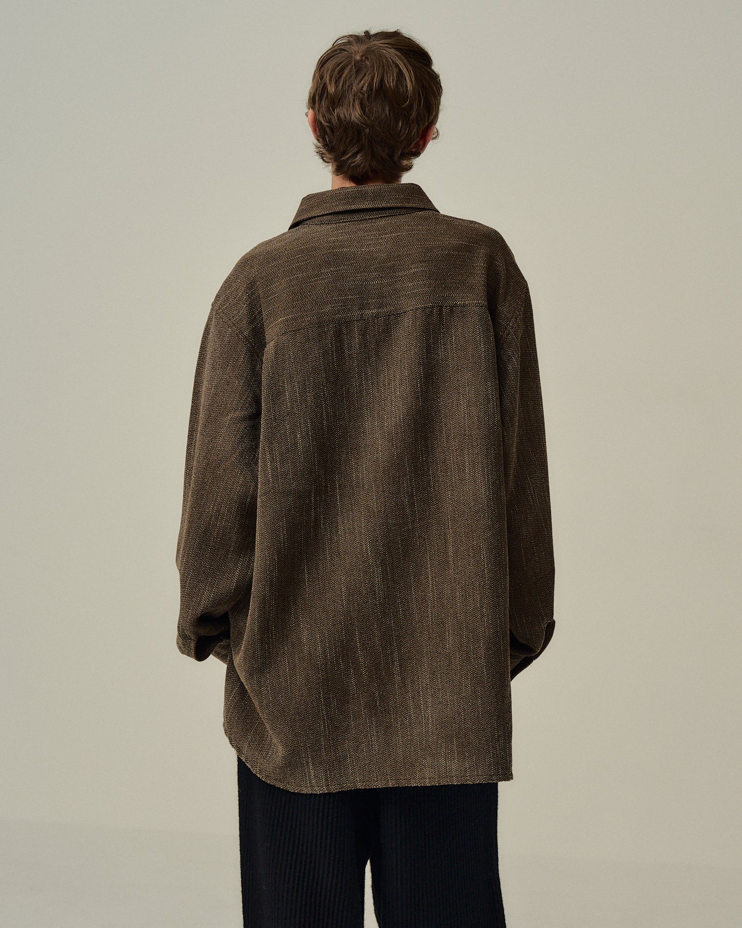 MELANGE WOOL OVER WORK SHIRT(BROWN)