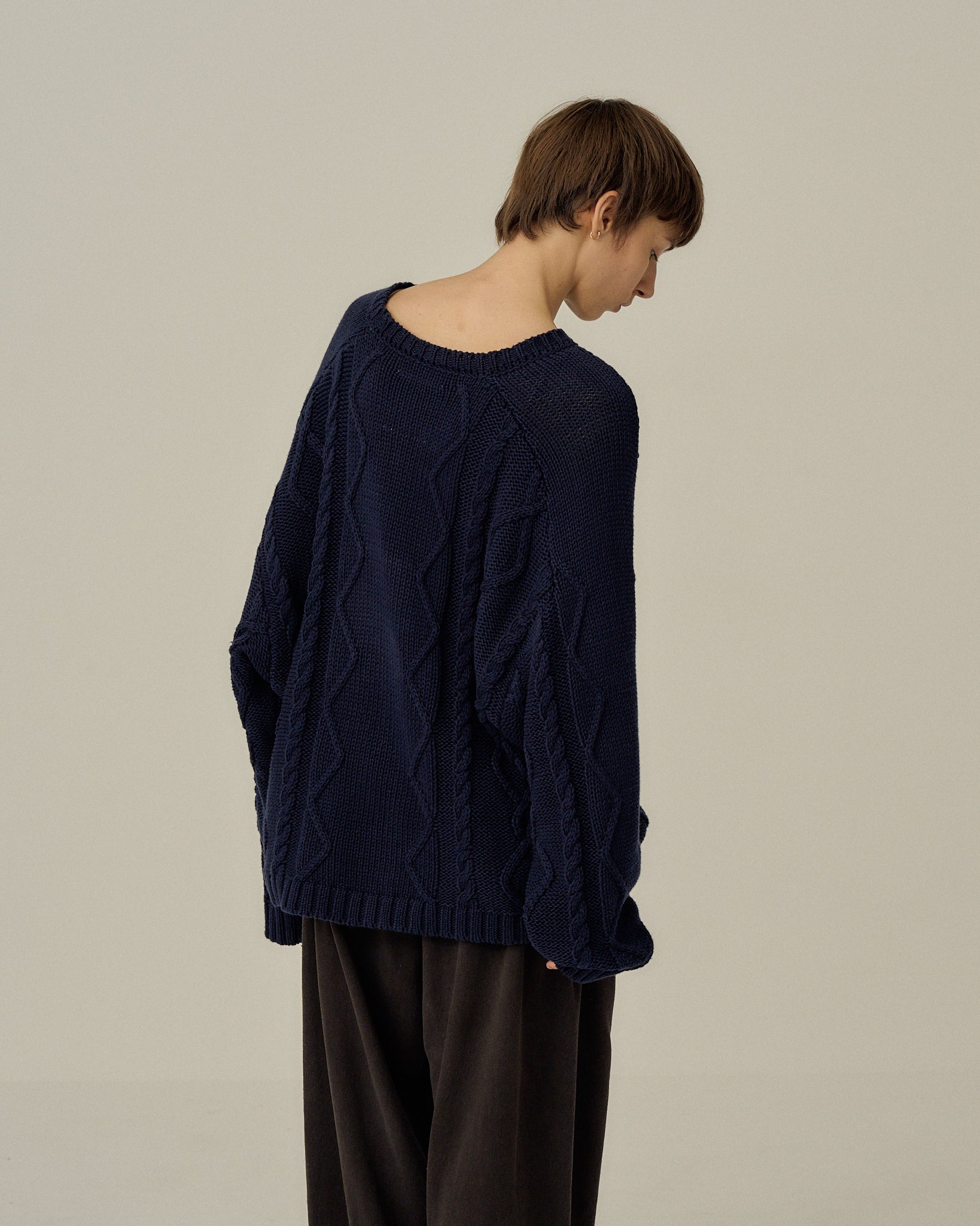 EMBROIDERY CABLE STITCH KNIT(NAVY) – ANCELLM