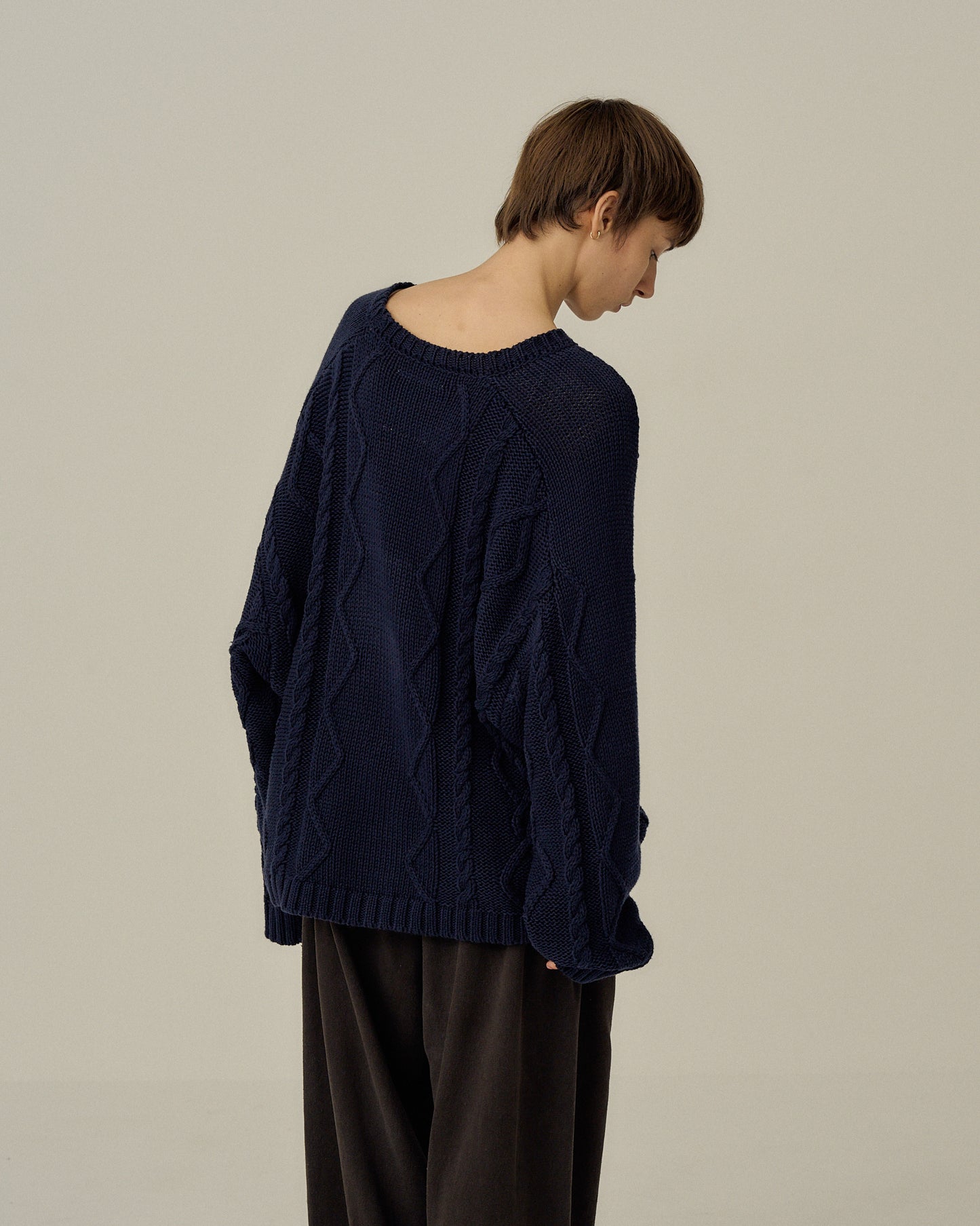 EMBROIDERY CABLE STITCH KNIT(NAVY)