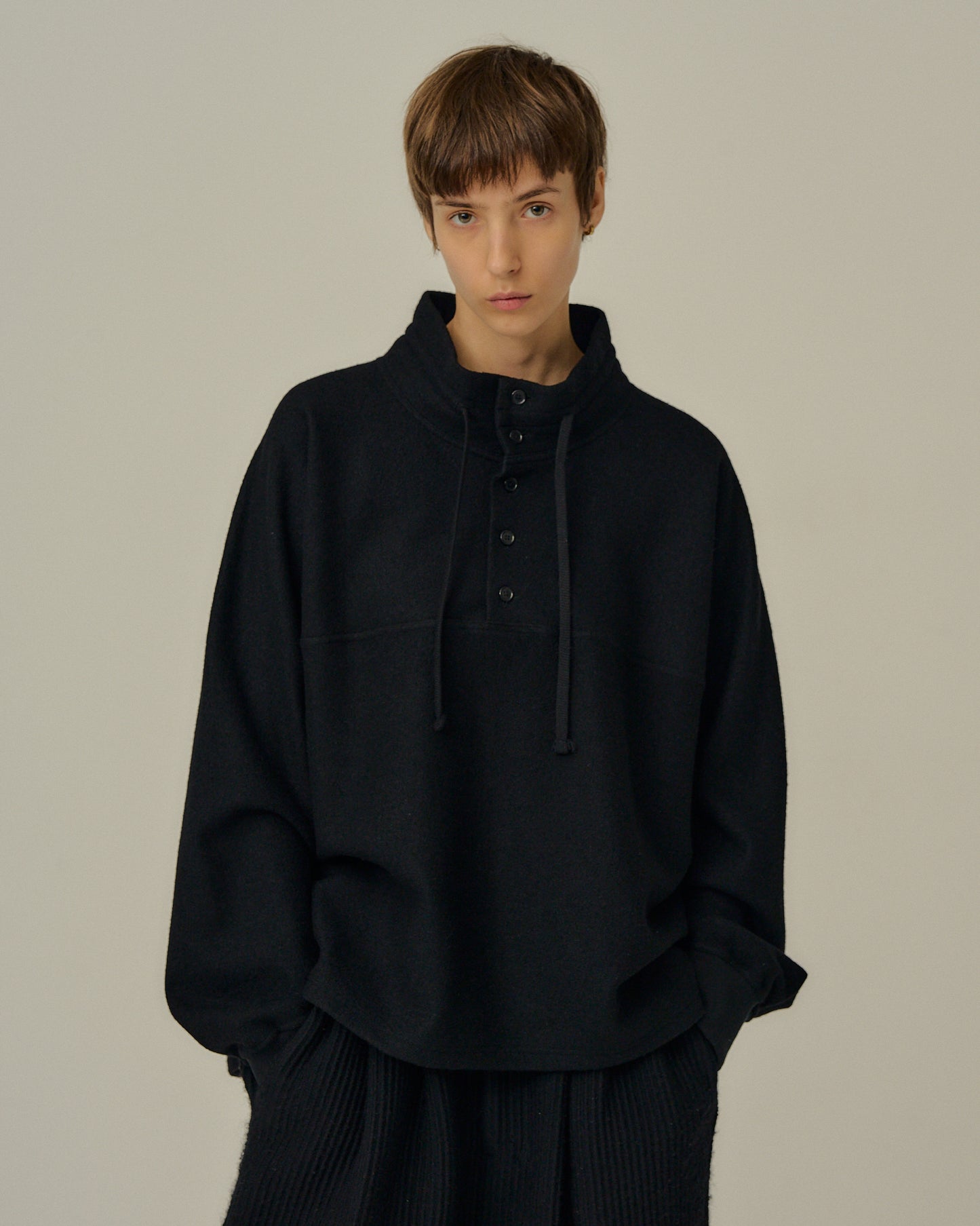 HENLEY PULL OVER SHIRT(BLACK)